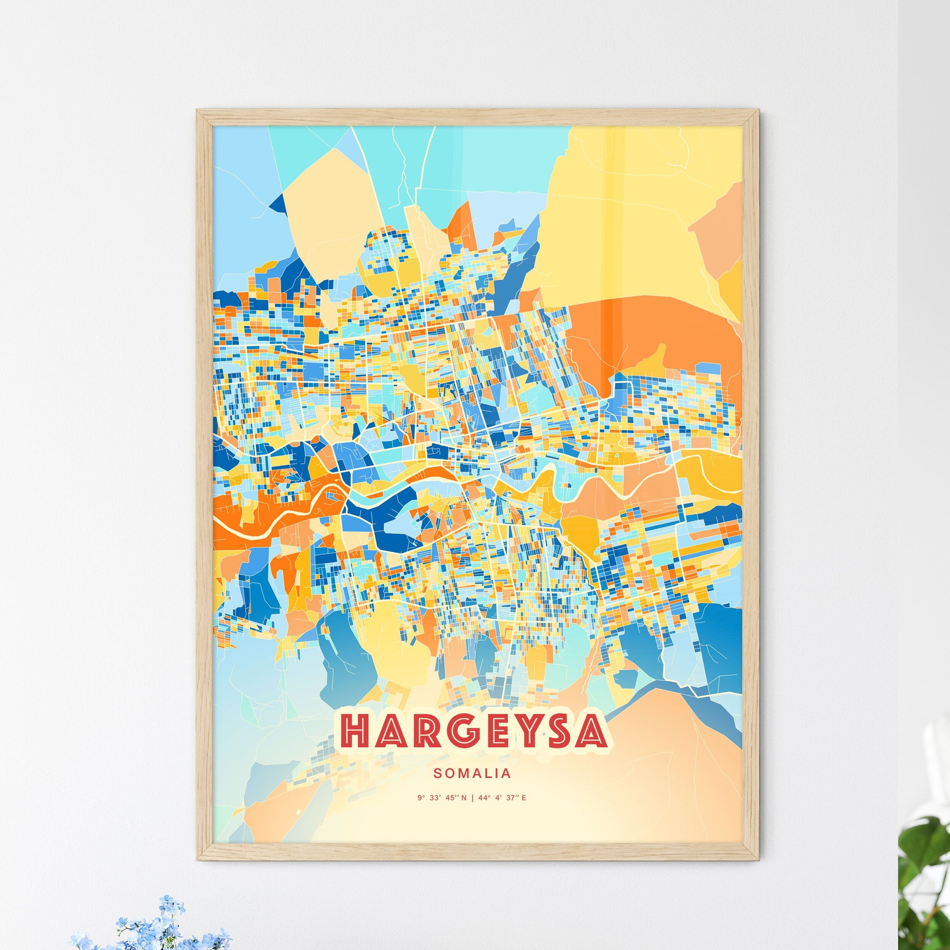 Colorful HARGEYSA SOMALIA Fine Art Map Blue Orange