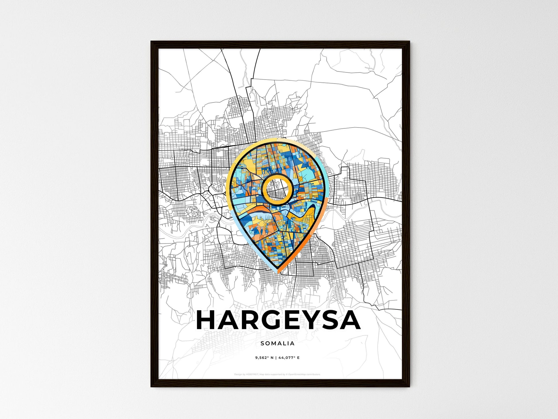 Hargeysa Somalia wedding art map with pointer icon