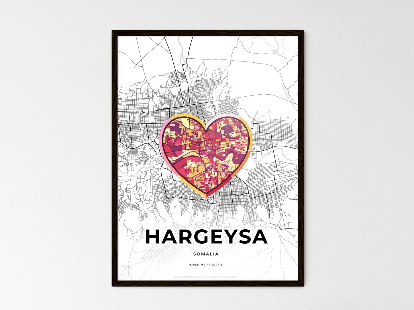 Hargeysa Somalia wedding art map with heart icon