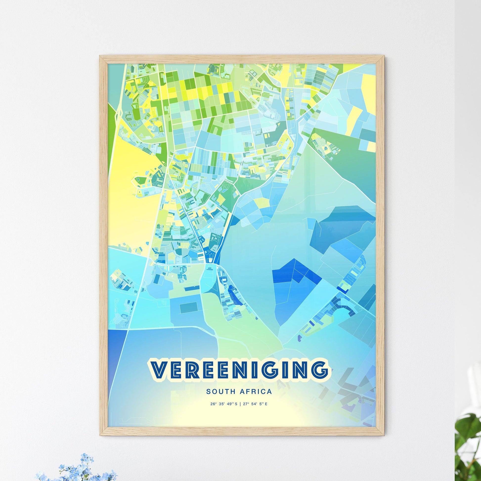 Colorful VEREENIGING SOUTH AFRICA Fine Art Map Cool Blue