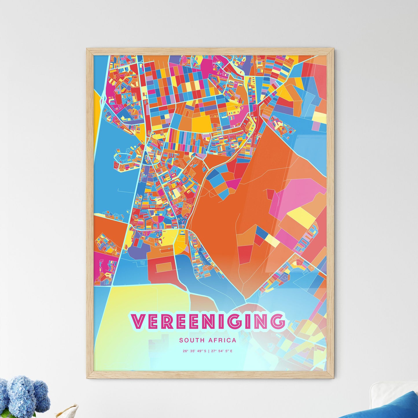 Colorful VEREENIGING SOUTH AFRICA Fine Art Map Crazy Colors