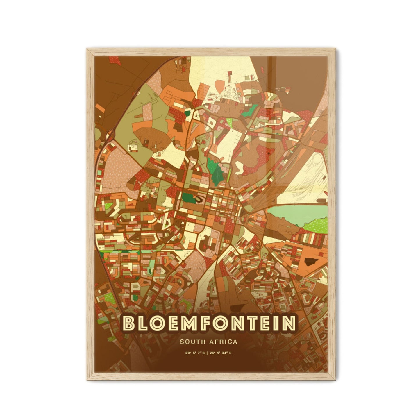 Colorful BLOEMFONTEIN SOUTH AFRICA Fine Art Map Farmhouse