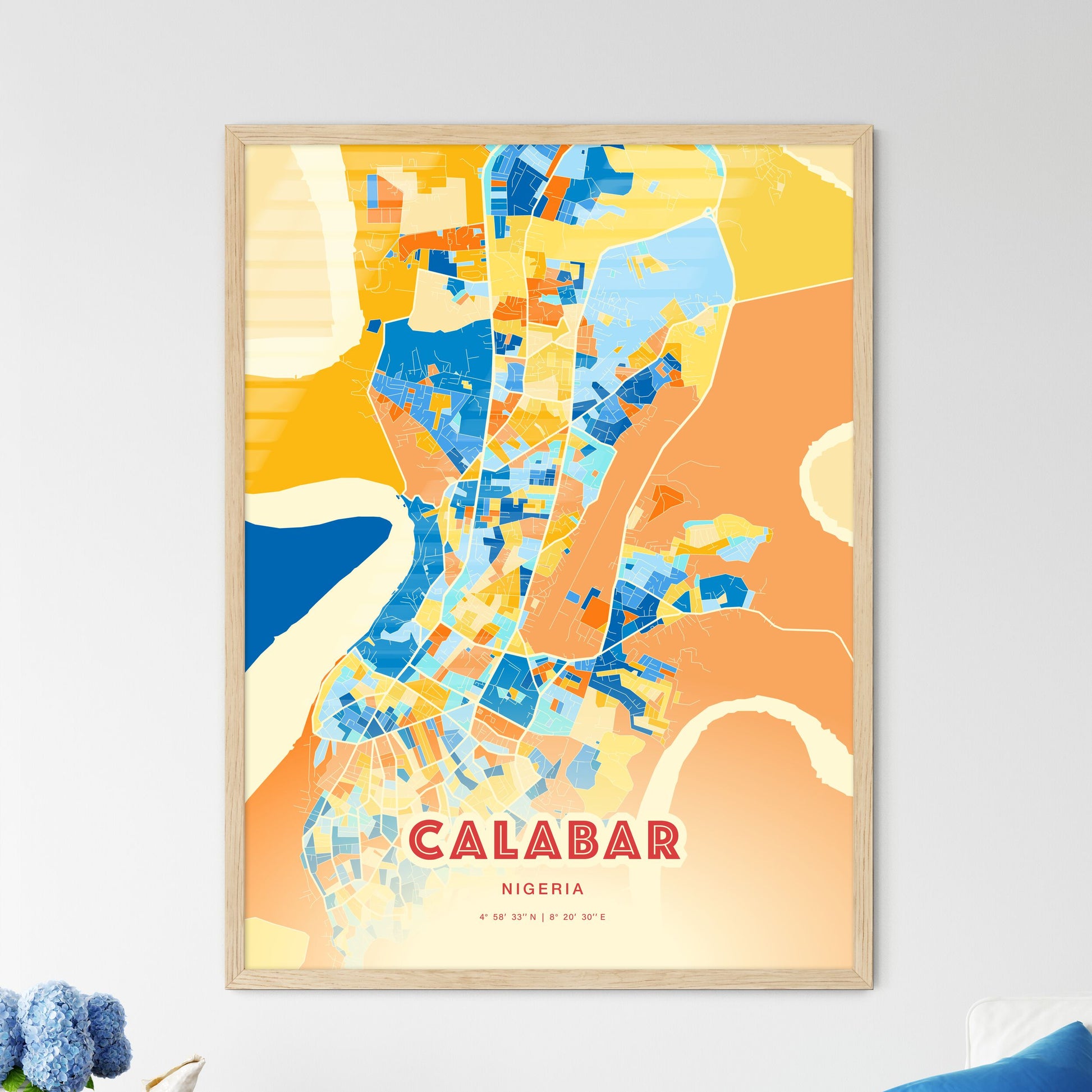 Colorful CALABAR NIGERIA Fine Art Map Blue Orange