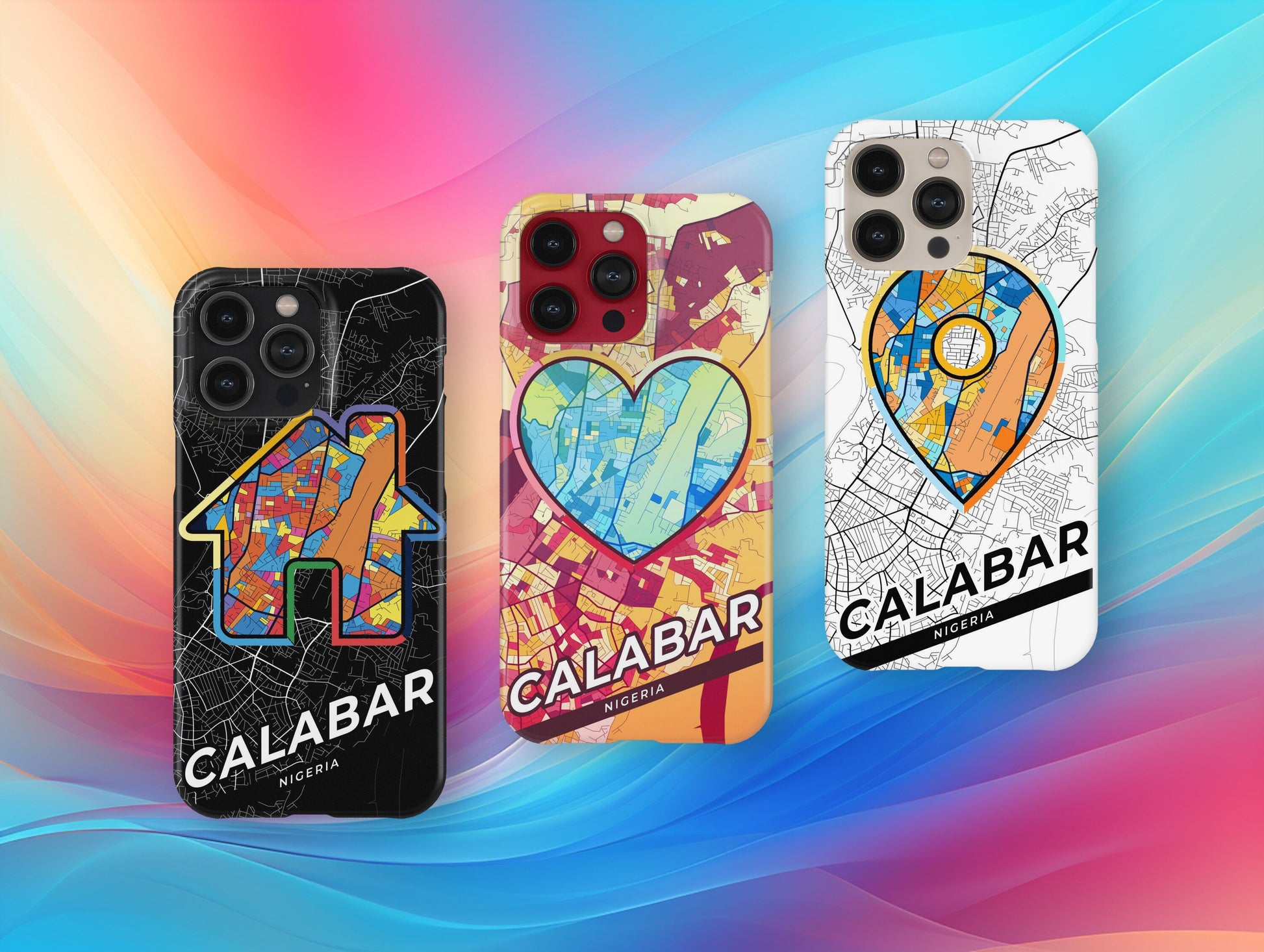 Calabar Nigeria slim phone case with colorful icon. Birthday, wedding or housewarming gift. Couple match cases.