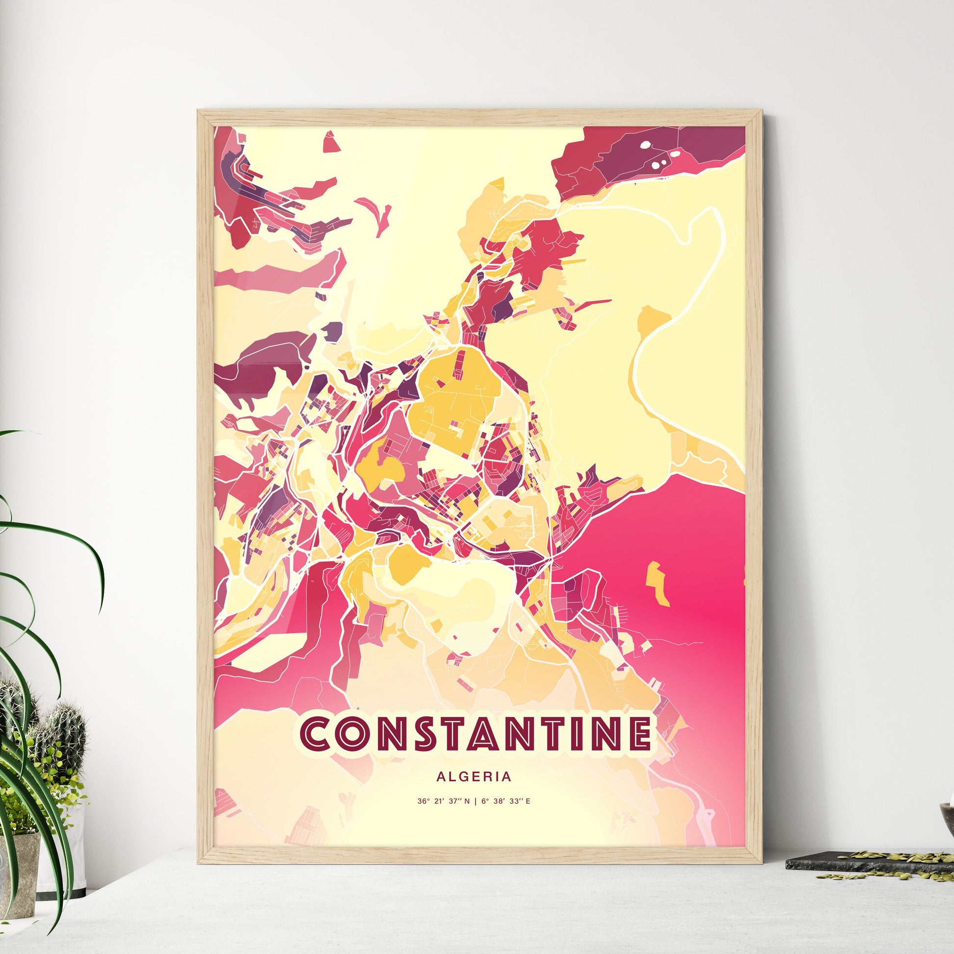 Colorful CONSTANTINE ALGERIA Fine Art Map Hot Red