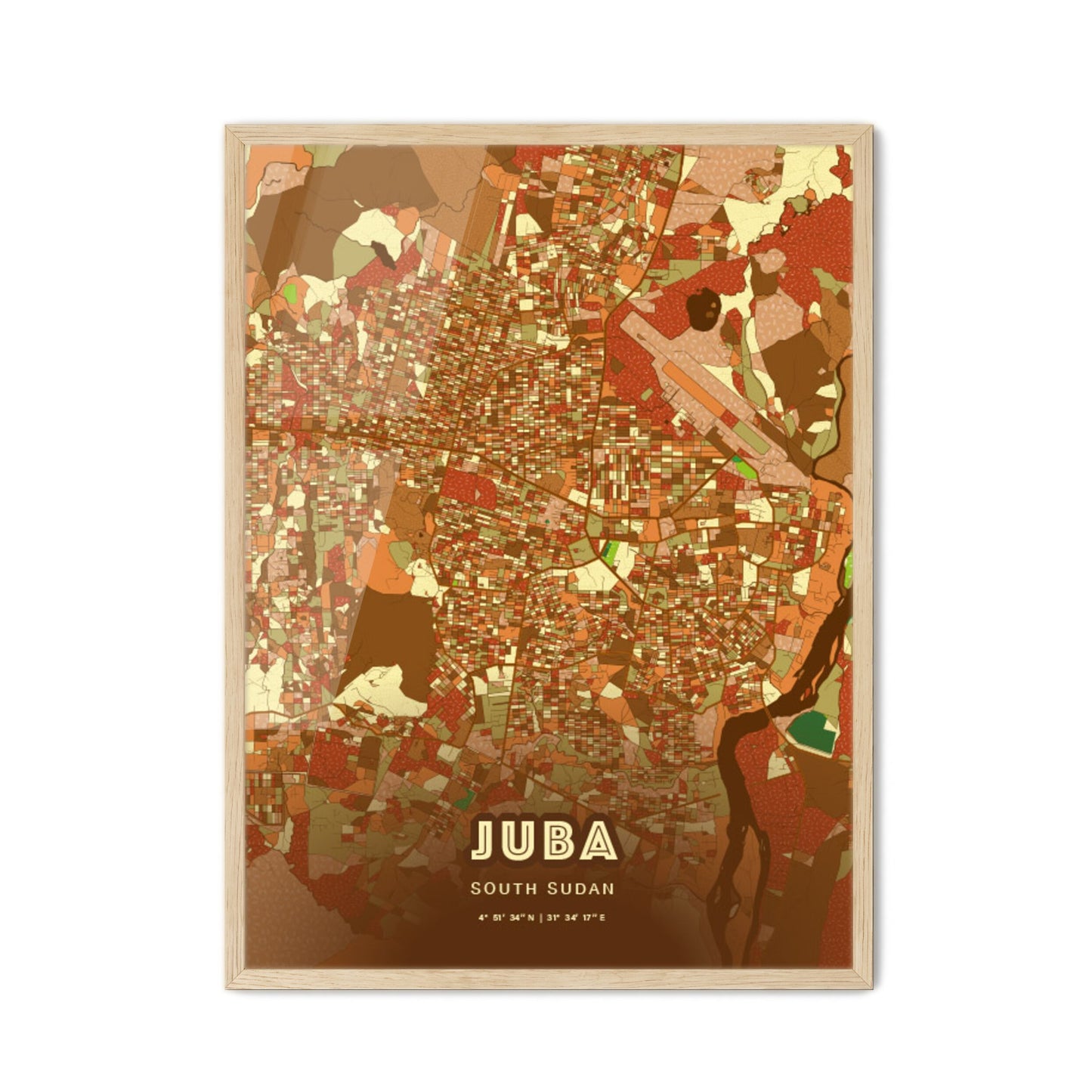 Colorful JUBA SOUTH SUDAN Fine Art Map Farmhouse