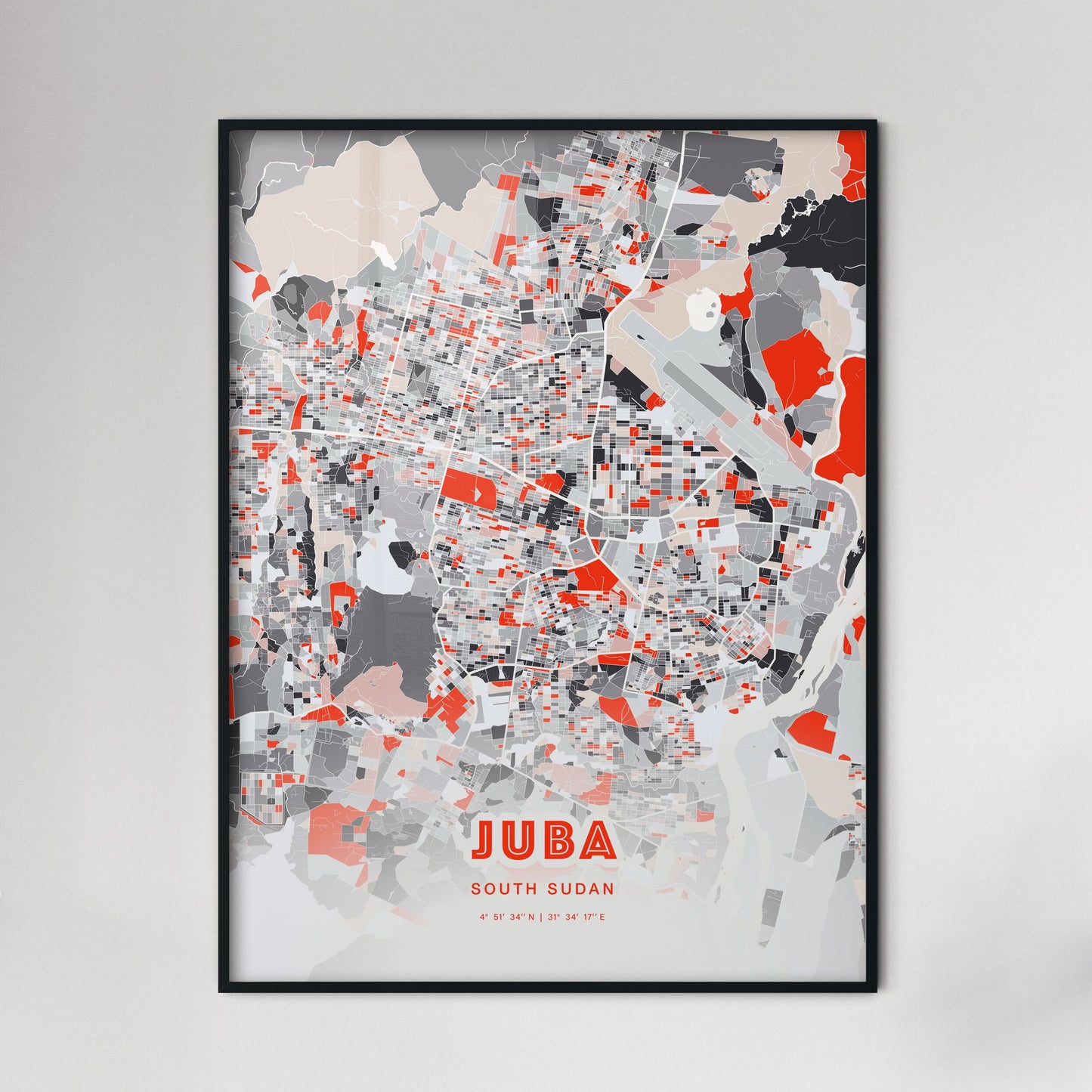 Colorful JUBA SOUTH SUDAN Fine Art Map Modern