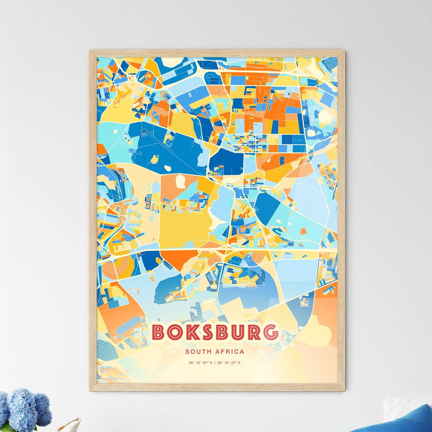 Colorful BOKSBURG SOUTH AFRICA Fine Art Map Blue Orange