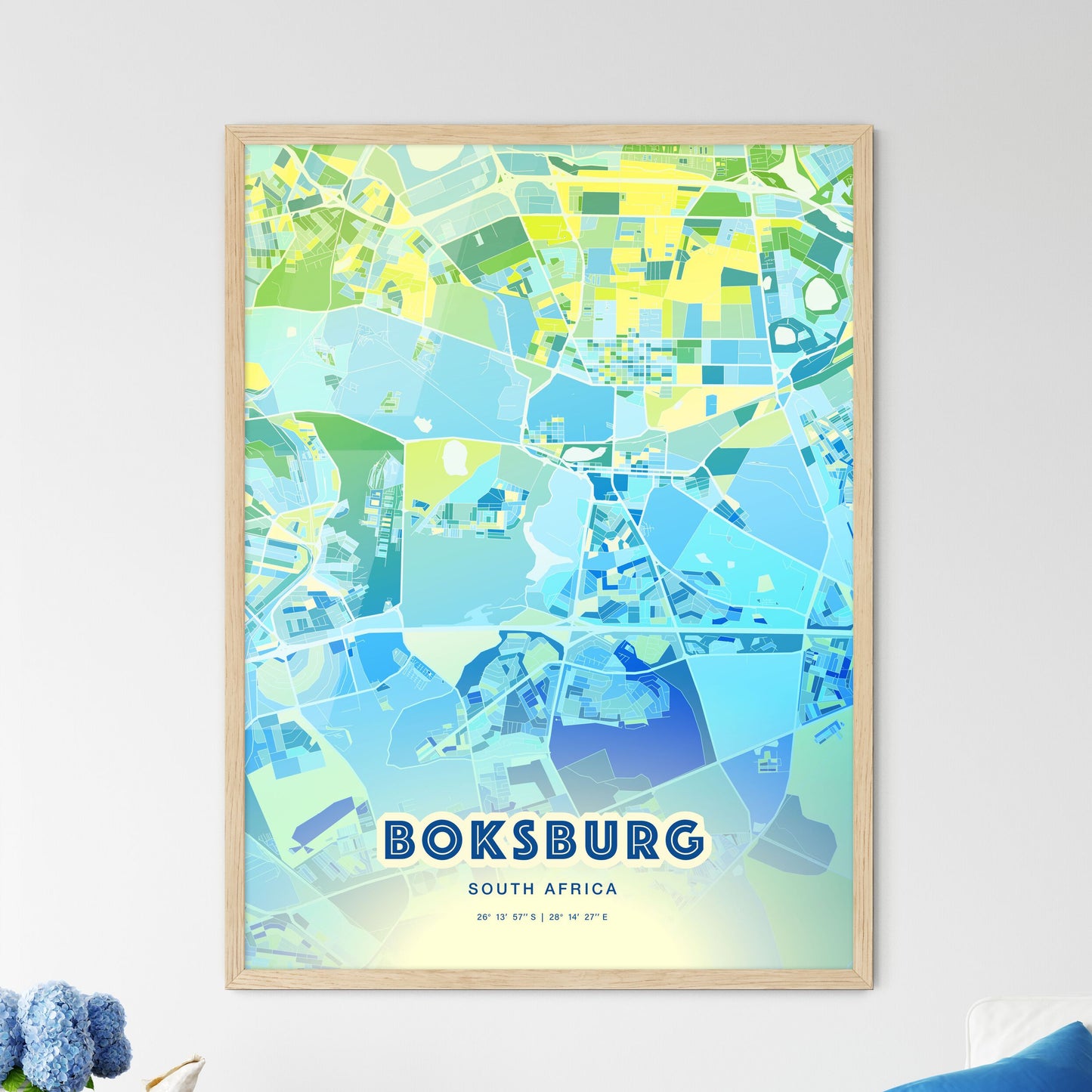 Colorful BOKSBURG SOUTH AFRICA Fine Art Map Cool Blue