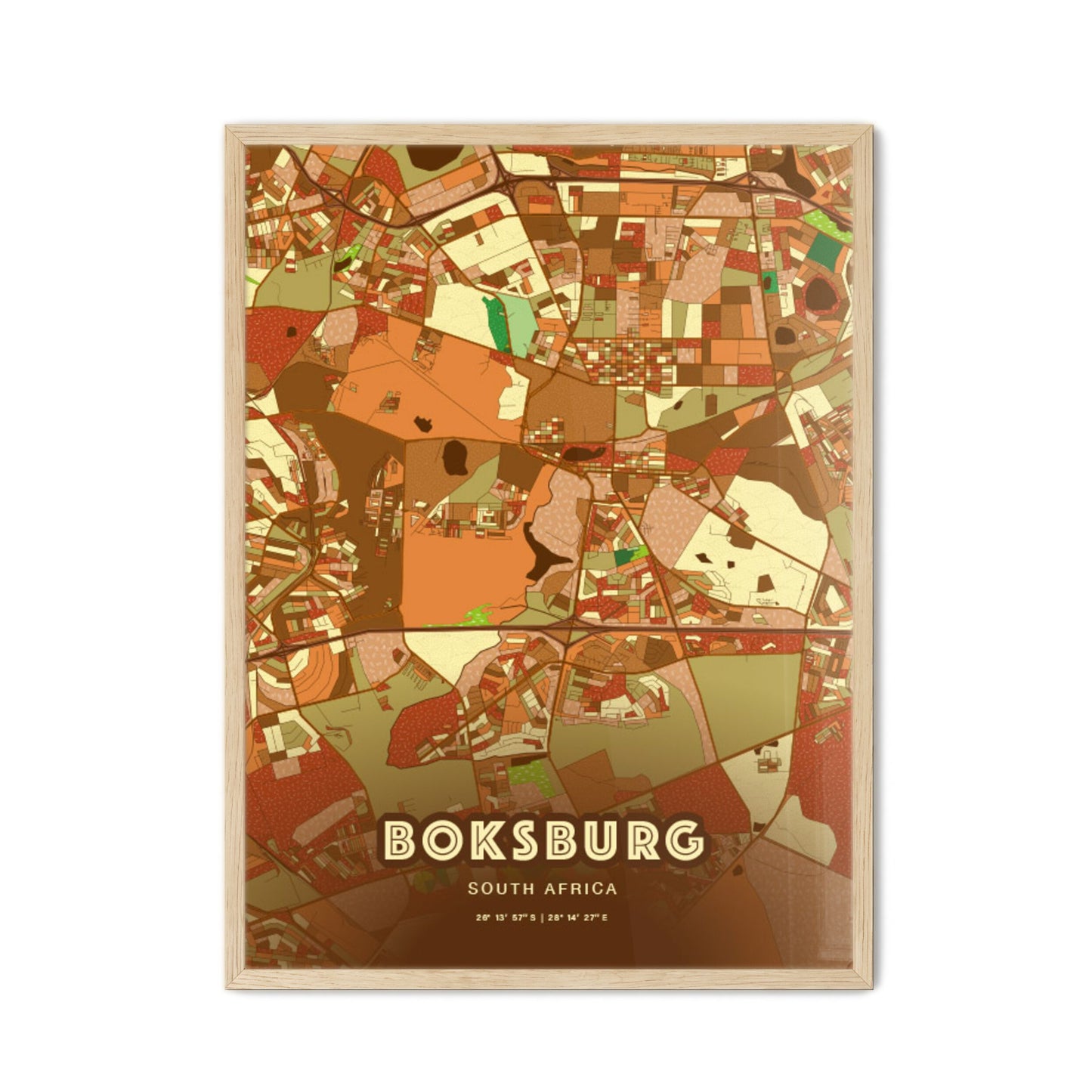 Colorful BOKSBURG SOUTH AFRICA Fine Art Map Farmhouse