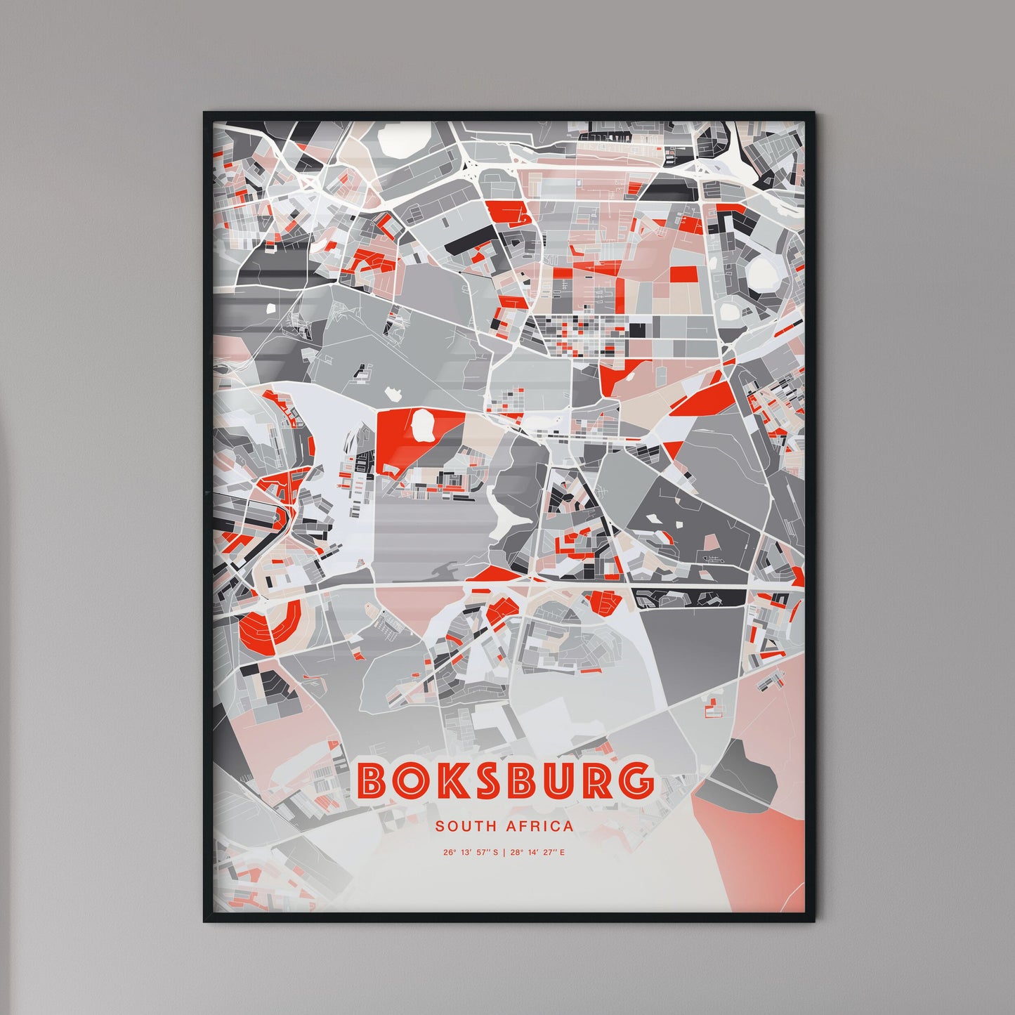 Colorful BOKSBURG SOUTH AFRICA Fine Art Map Modern