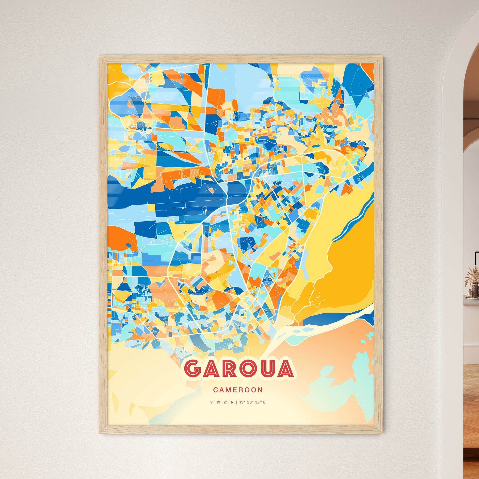 Colorful GAROUA CAMEROON Fine Art Map Blue Orange