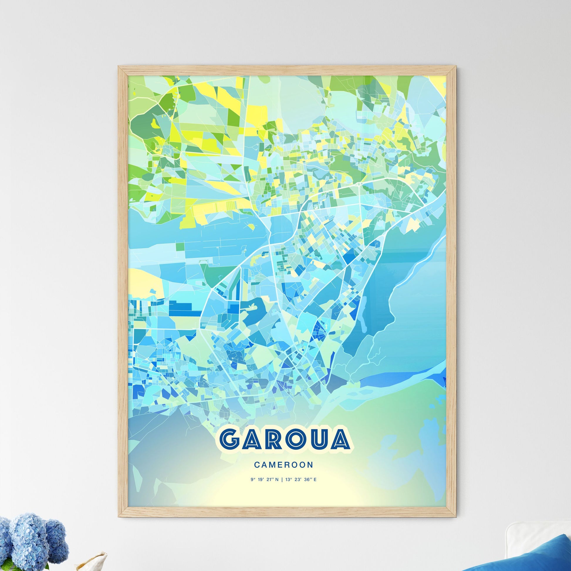 Colorful GAROUA CAMEROON Fine Art Map Cool Blue