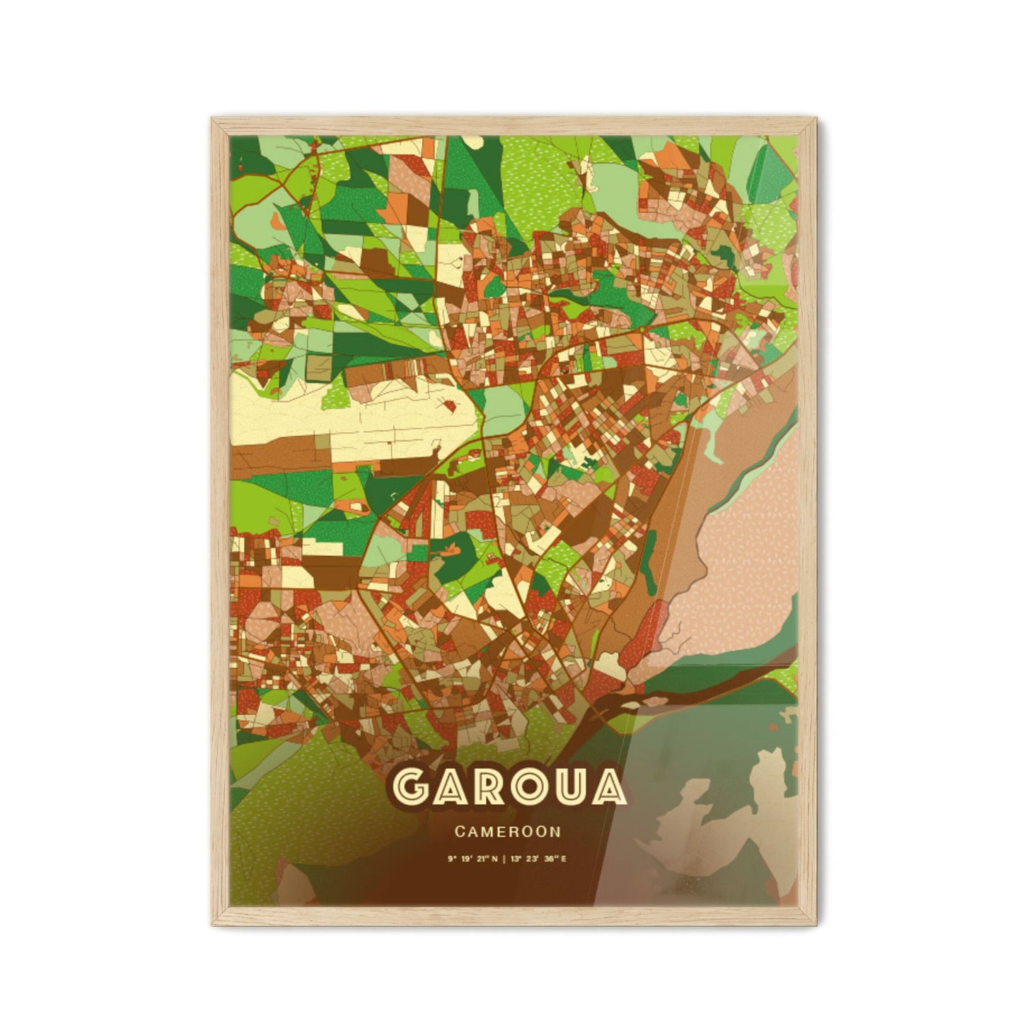 Colorful GAROUA CAMEROON Fine Art Map Farmhouse