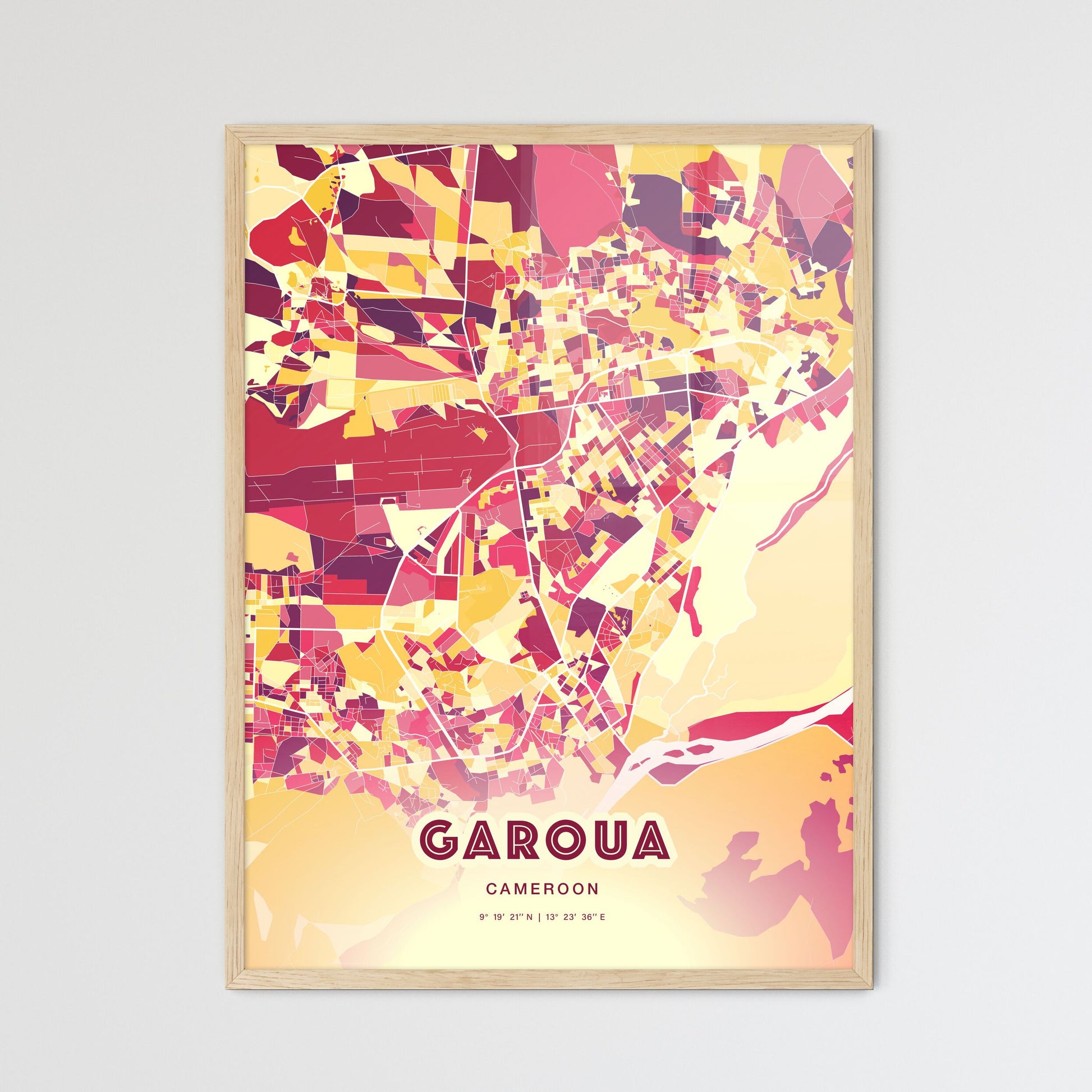 Colorful GAROUA CAMEROON Fine Art Map Hot Red