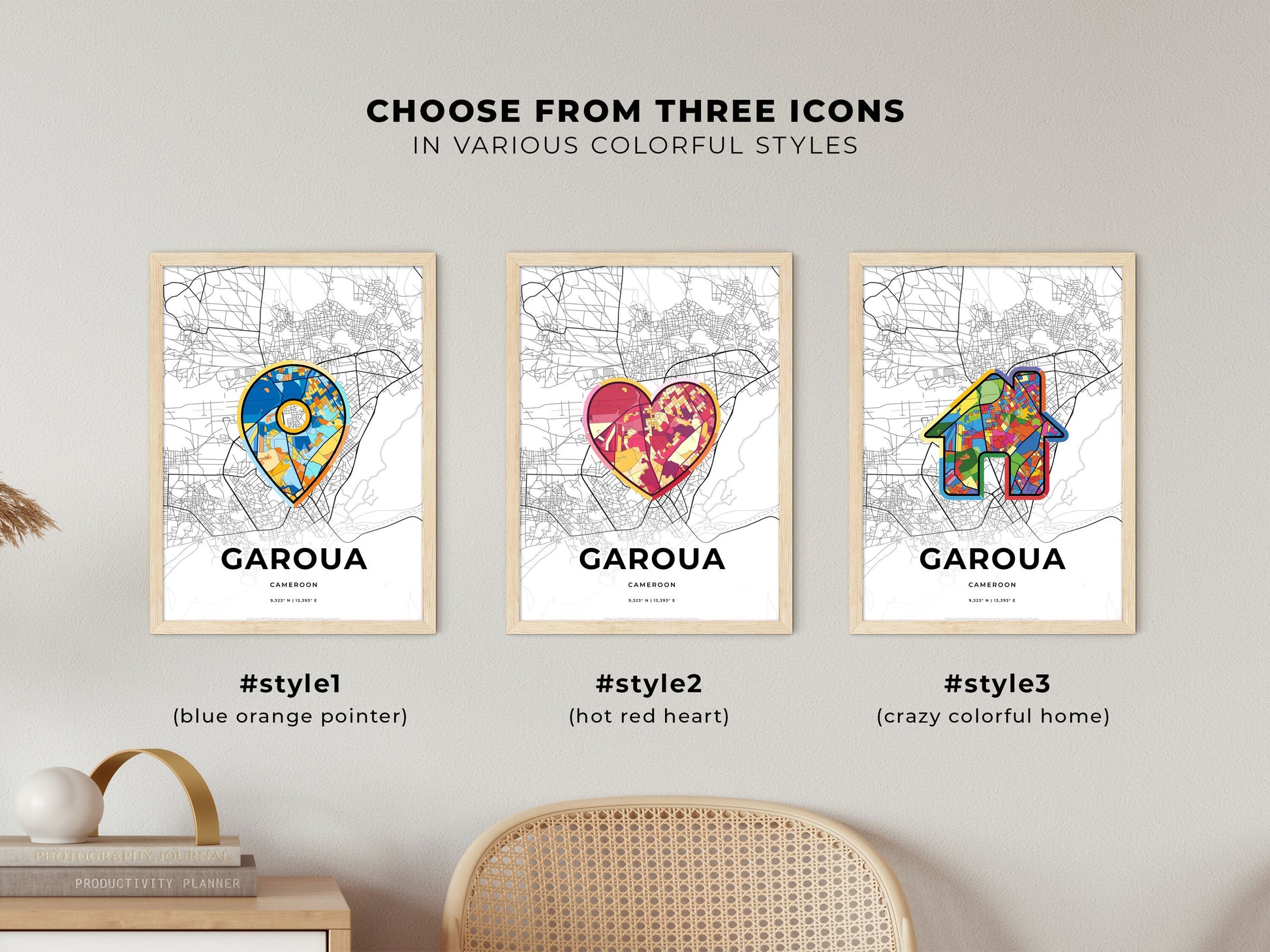 Garoua Cameroon maps with colorful icons