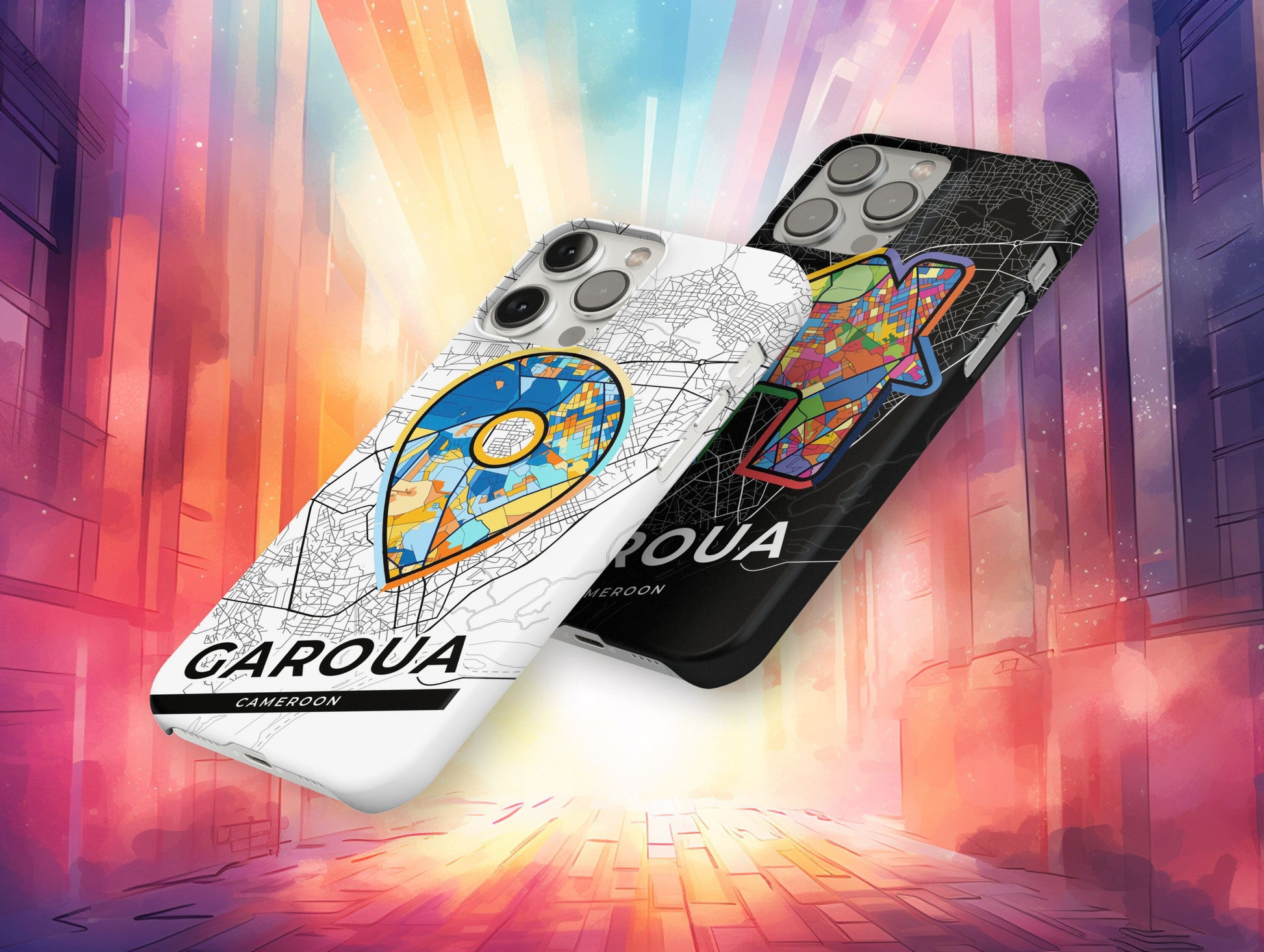 Garoua Cameroon slim phone case with colorful icon. Birthday, wedding or housewarming gift. Couple match cases.