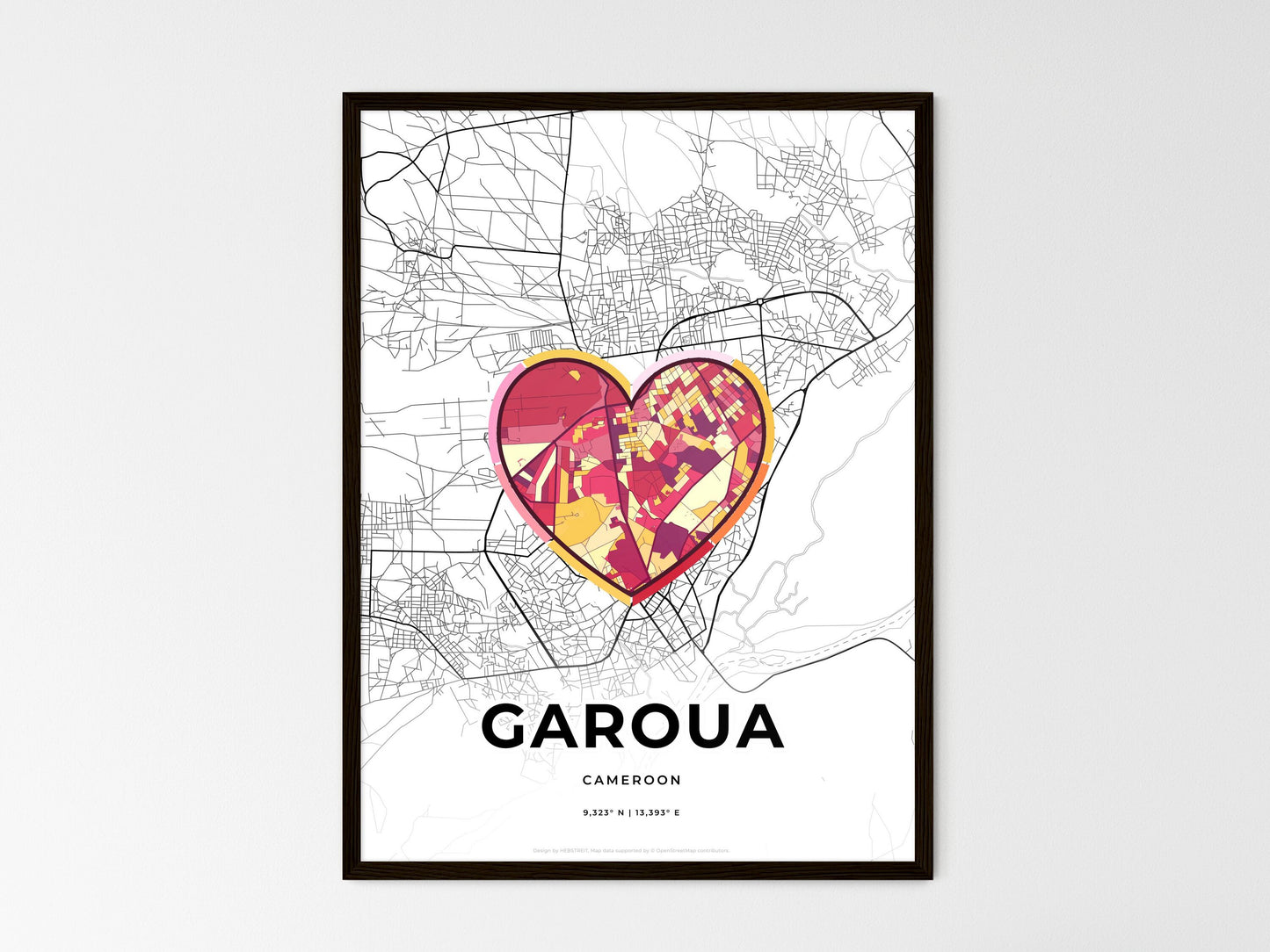Garoua Cameroon wedding art map with heart icon