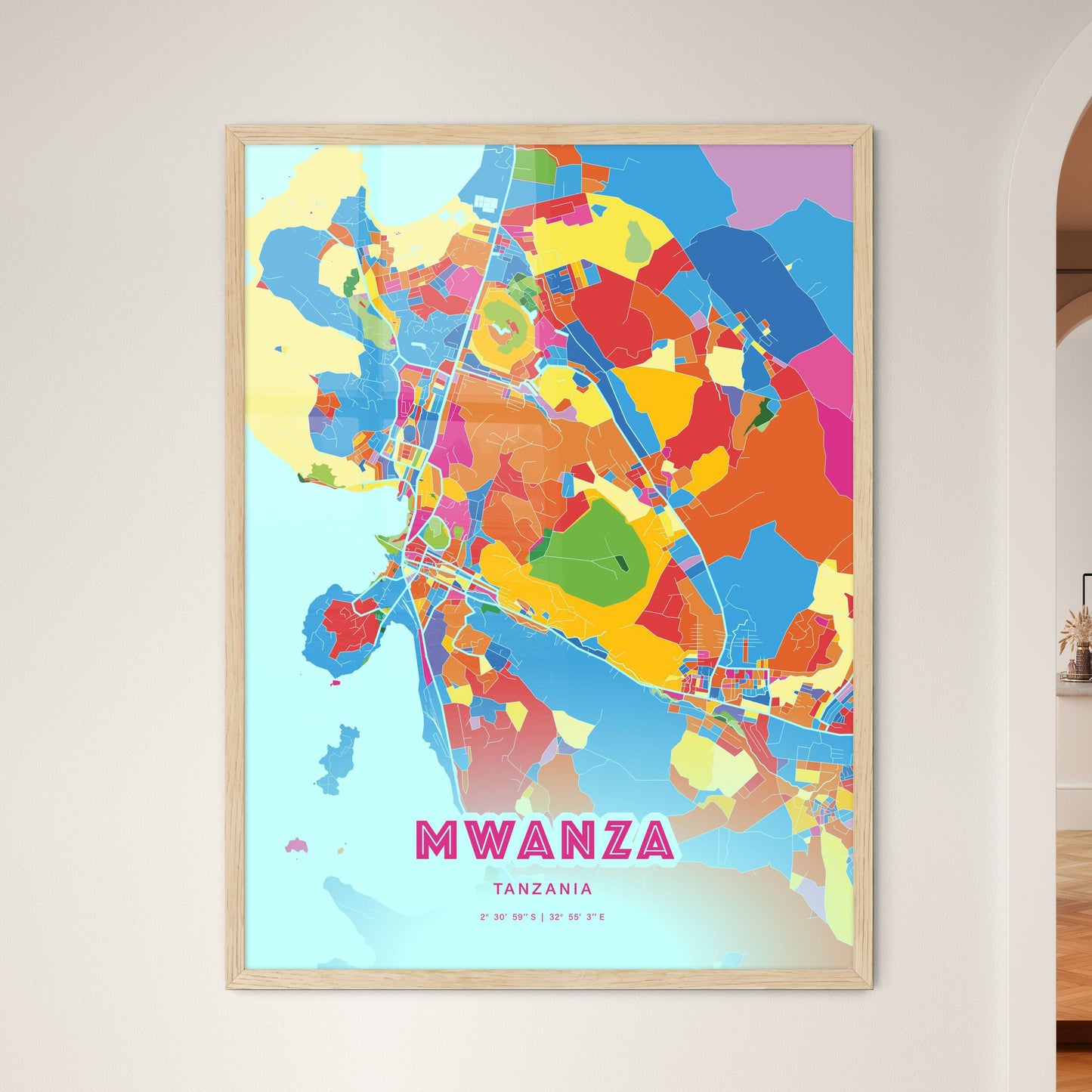 Colorful MWANZA TANZANIA Fine Art Map Crazy Colors
