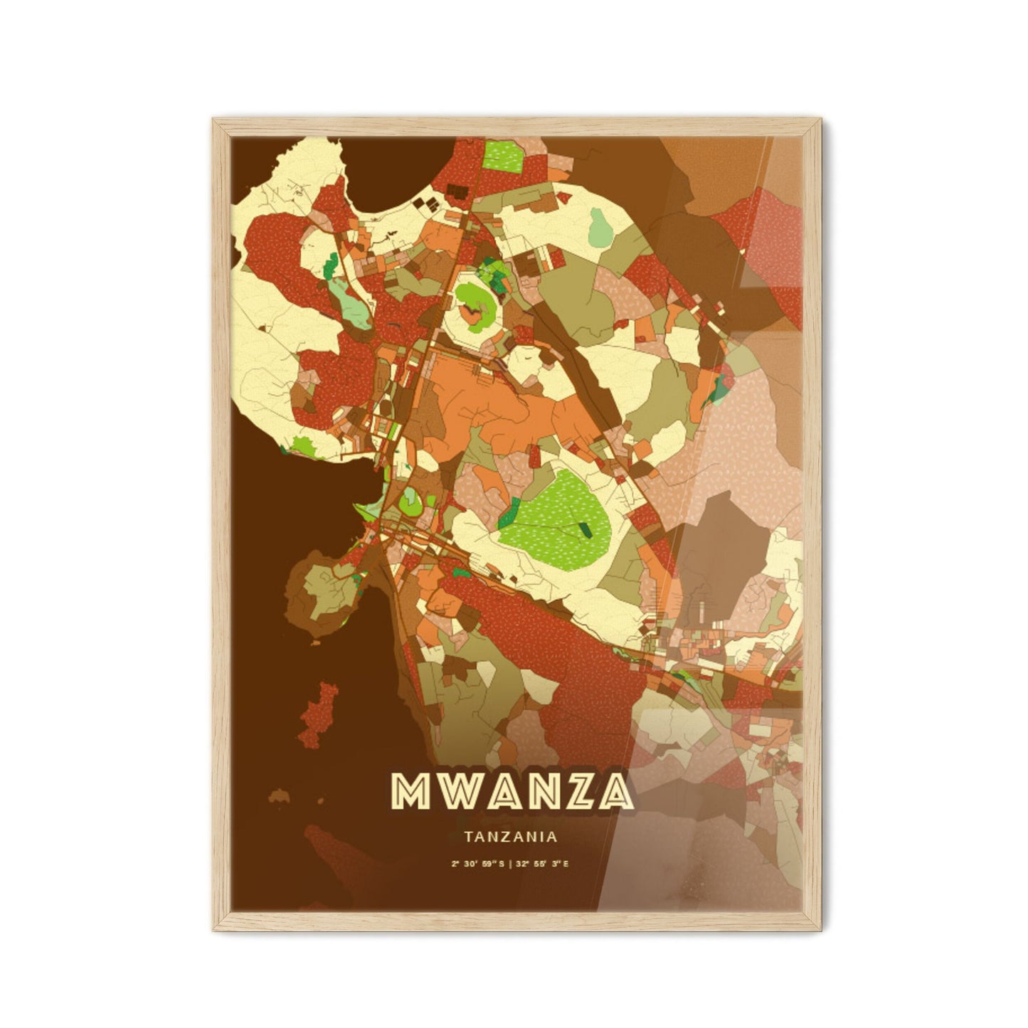 Colorful MWANZA TANZANIA Fine Art Map Farmhouse