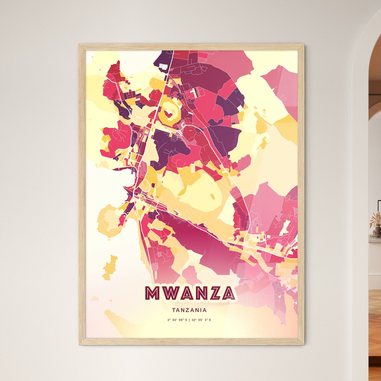 Colorful MWANZA TANZANIA Fine Art Map Hot Red