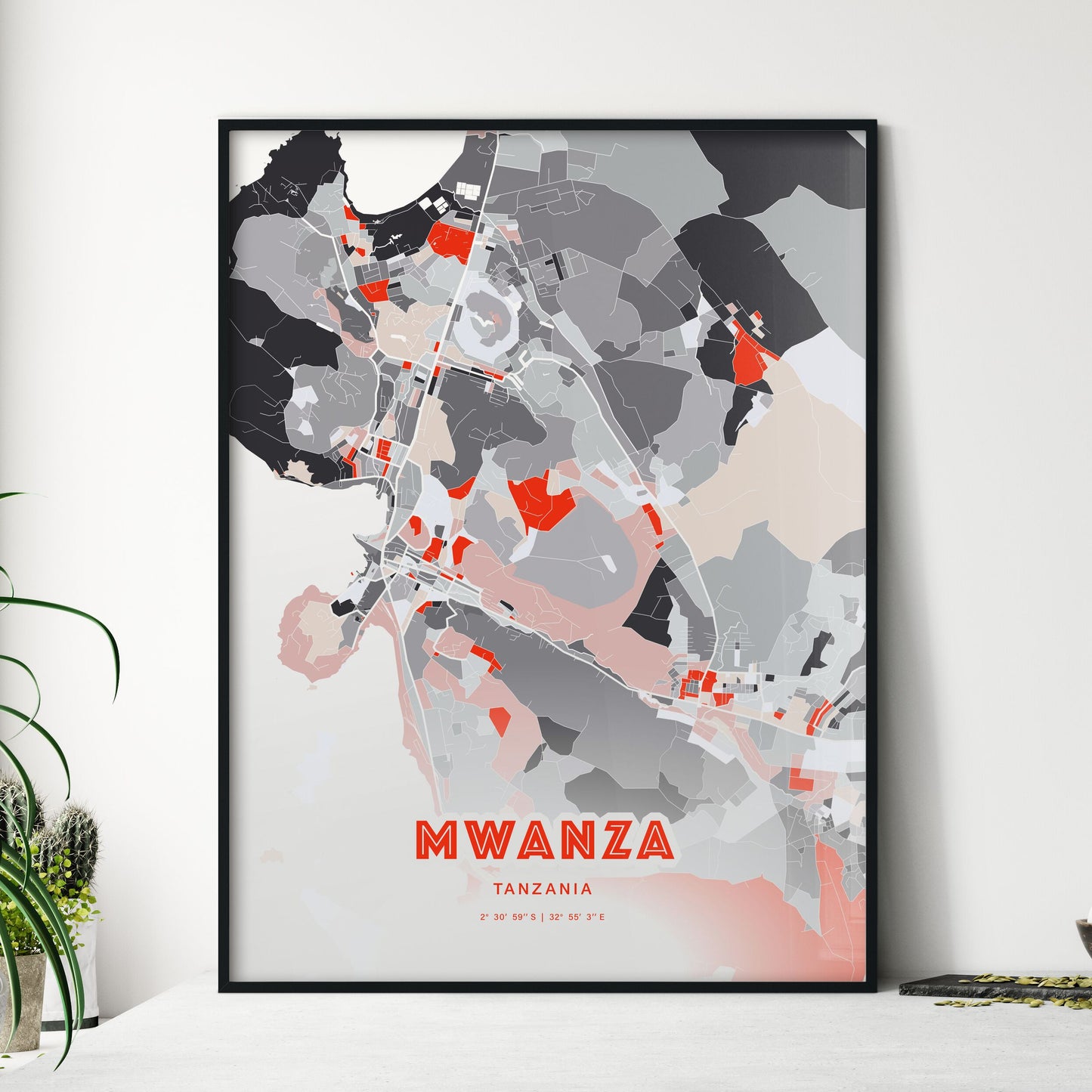Colorful MWANZA TANZANIA Fine Art Map Modern