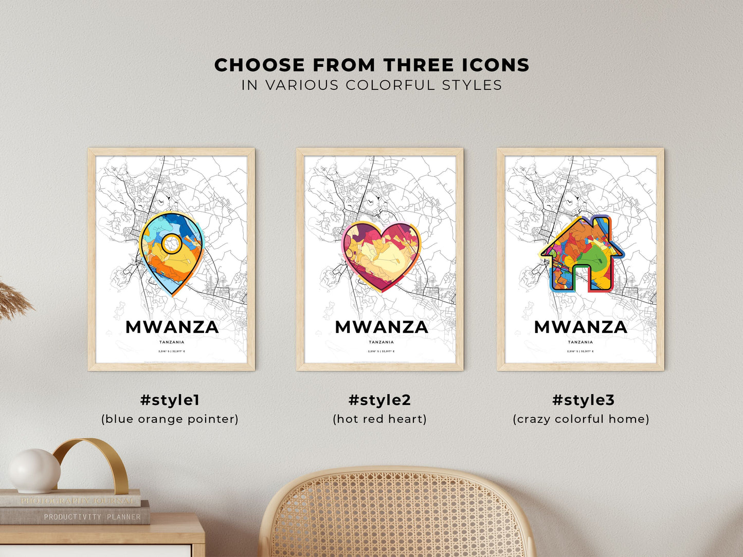 Mwanza Tanzania maps with colorful icons