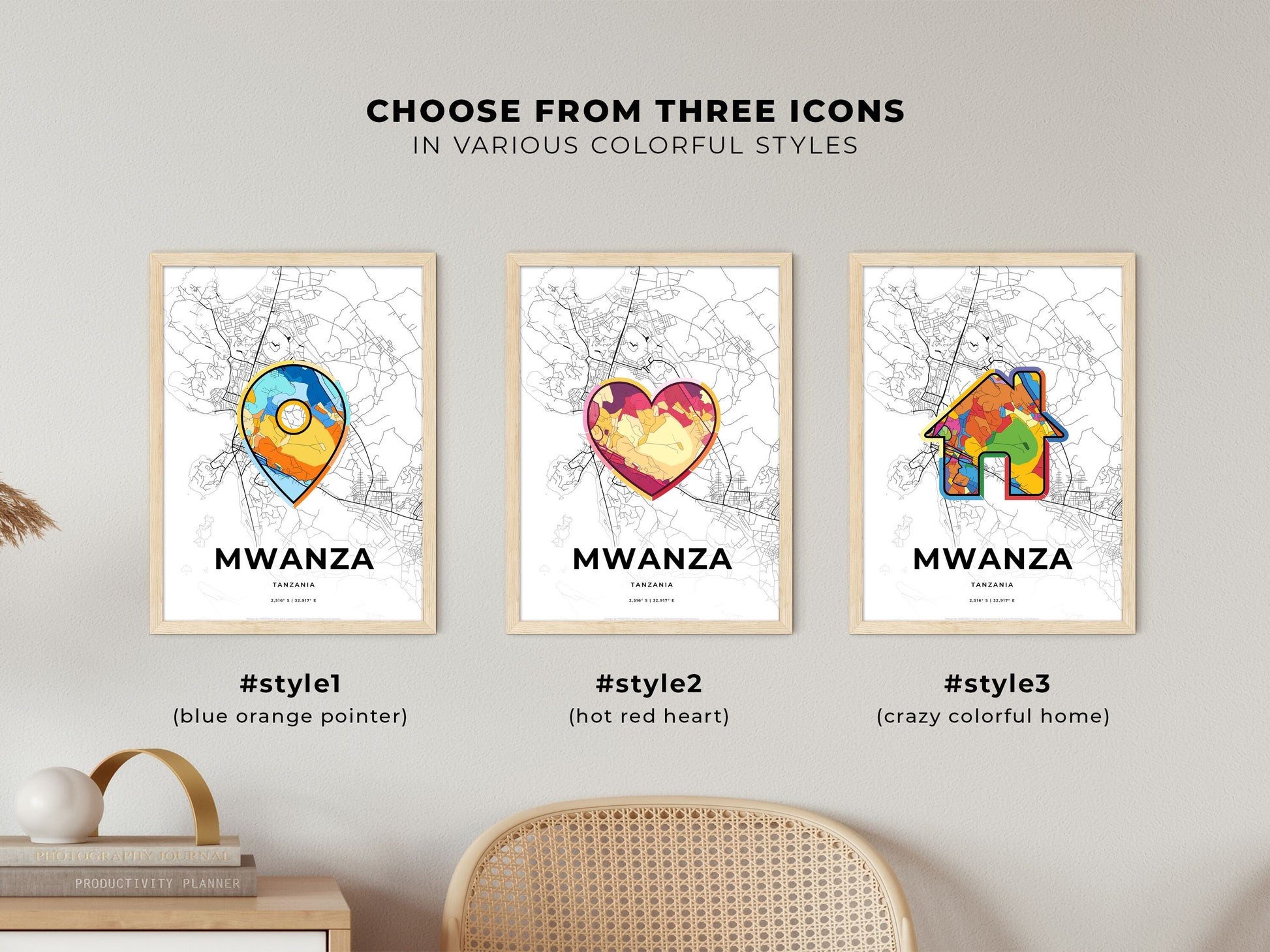 Mwanza Tanzania maps with colorful icons
