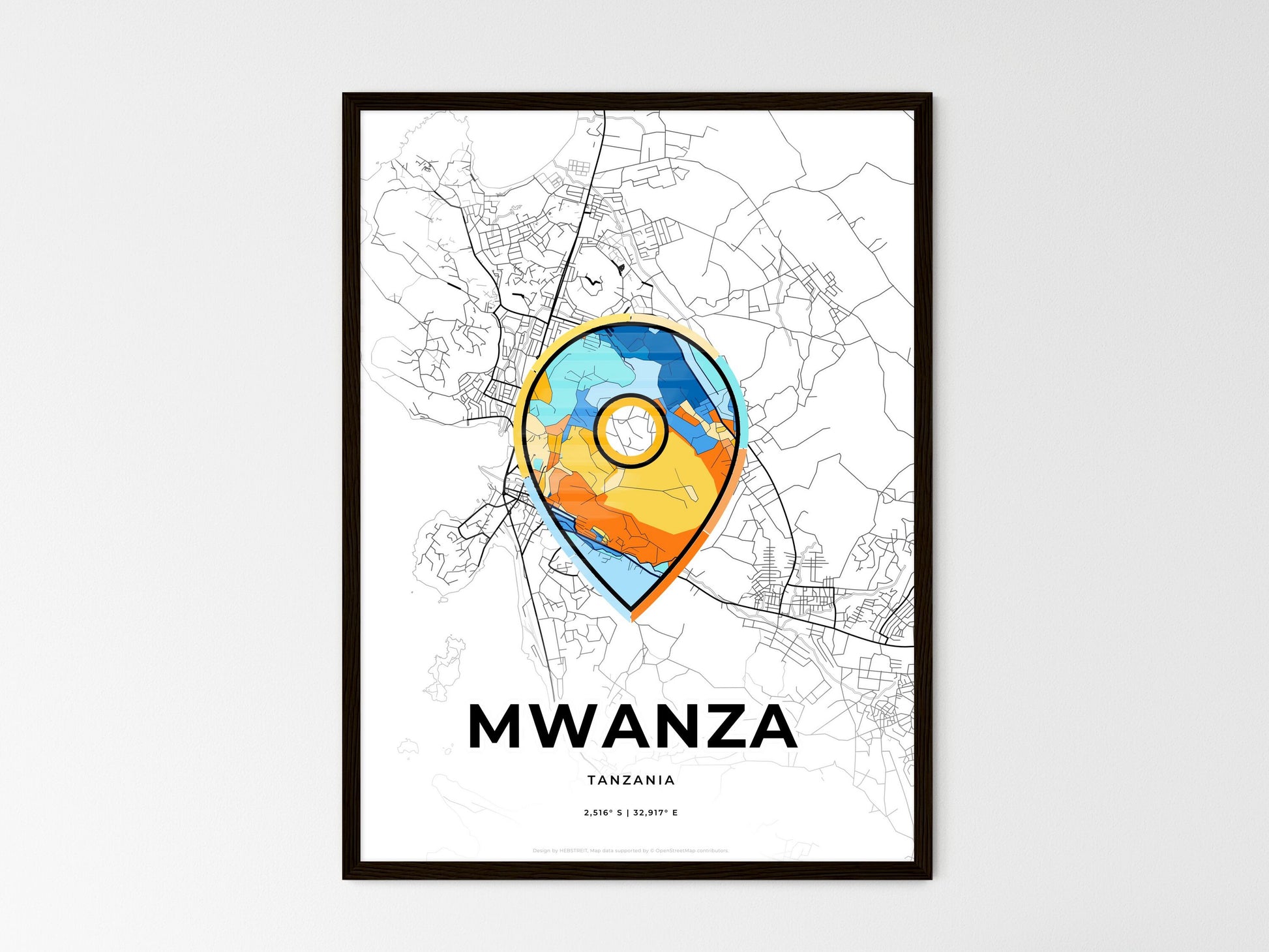Mwanza Tanzania wedding art map with pointer icon
