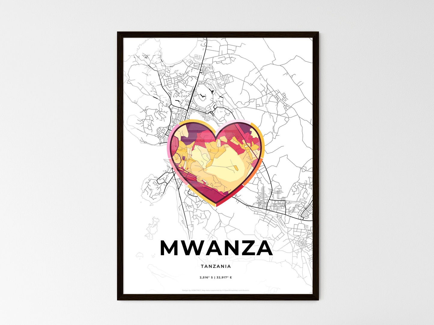 Mwanza Tanzania wedding art map with heart icon