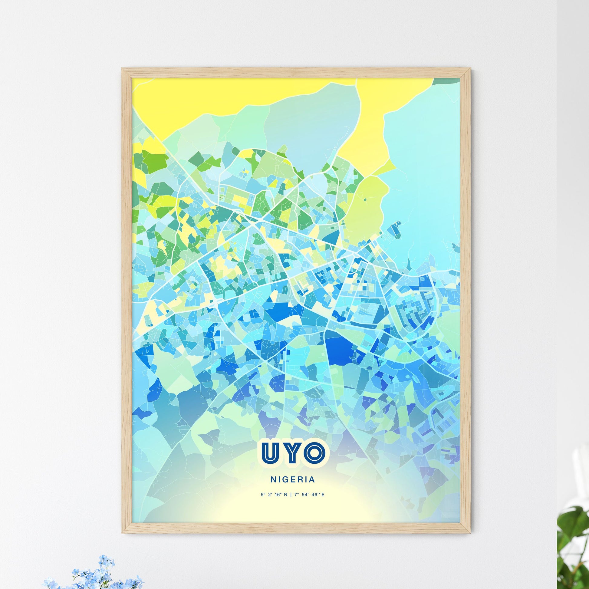 Colorful UYO NIGERIA Fine Art Map Cool Blue