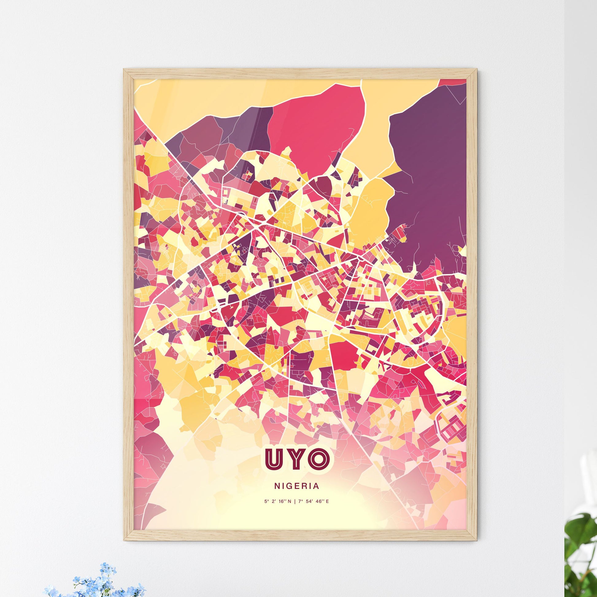 Colorful UYO NIGERIA Fine Art Map Hot Red