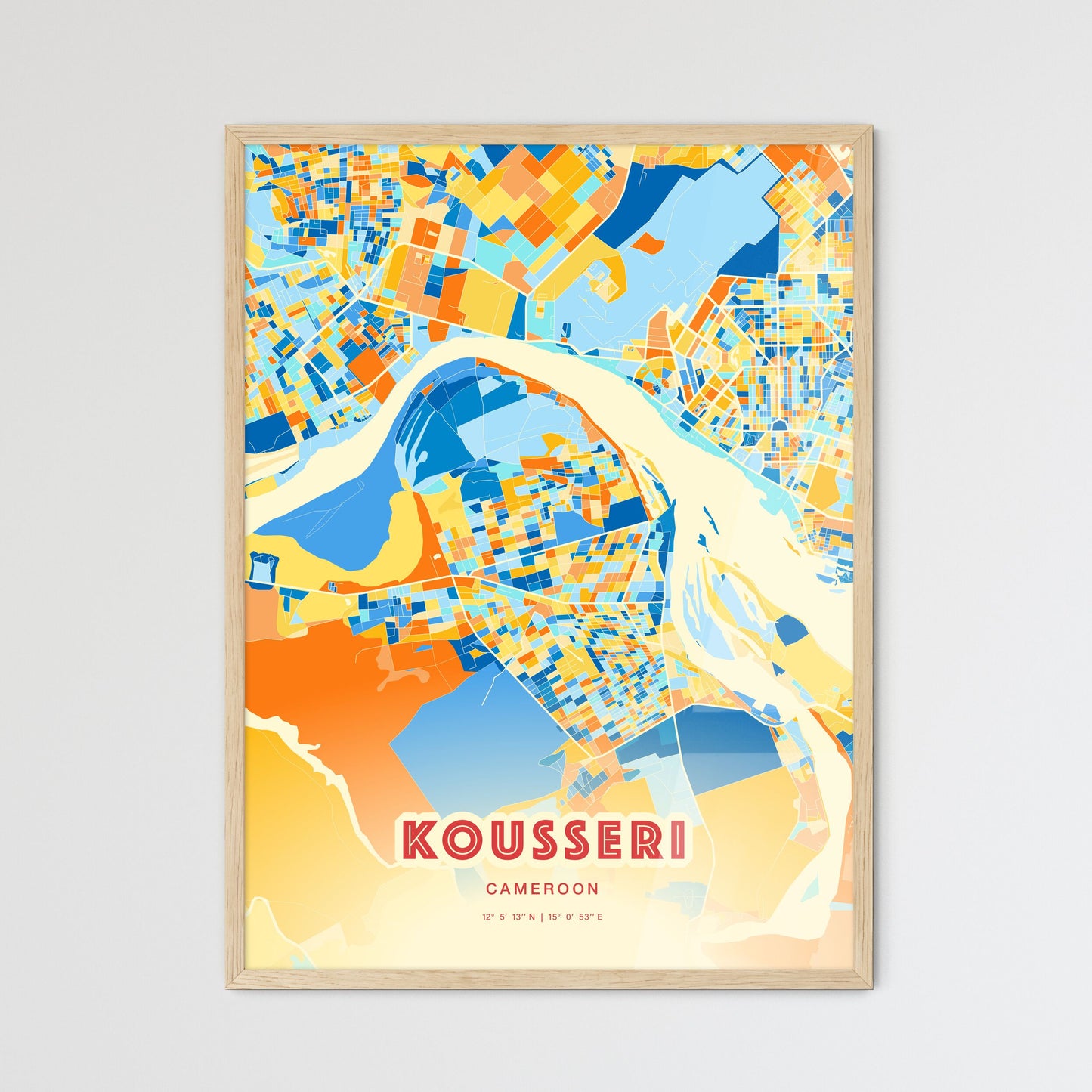 Colorful KOUSSERI CAMEROON Fine Art Map Blue Orange