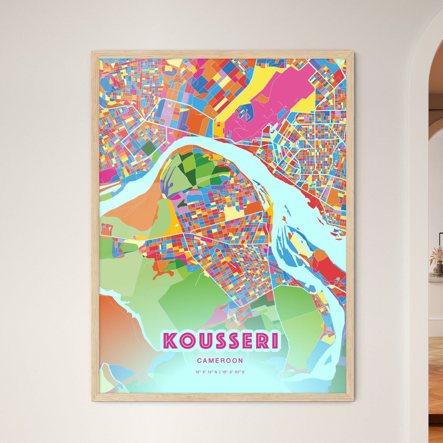 Colorful KOUSSERI CAMEROON Fine Art Map Crazy Colors