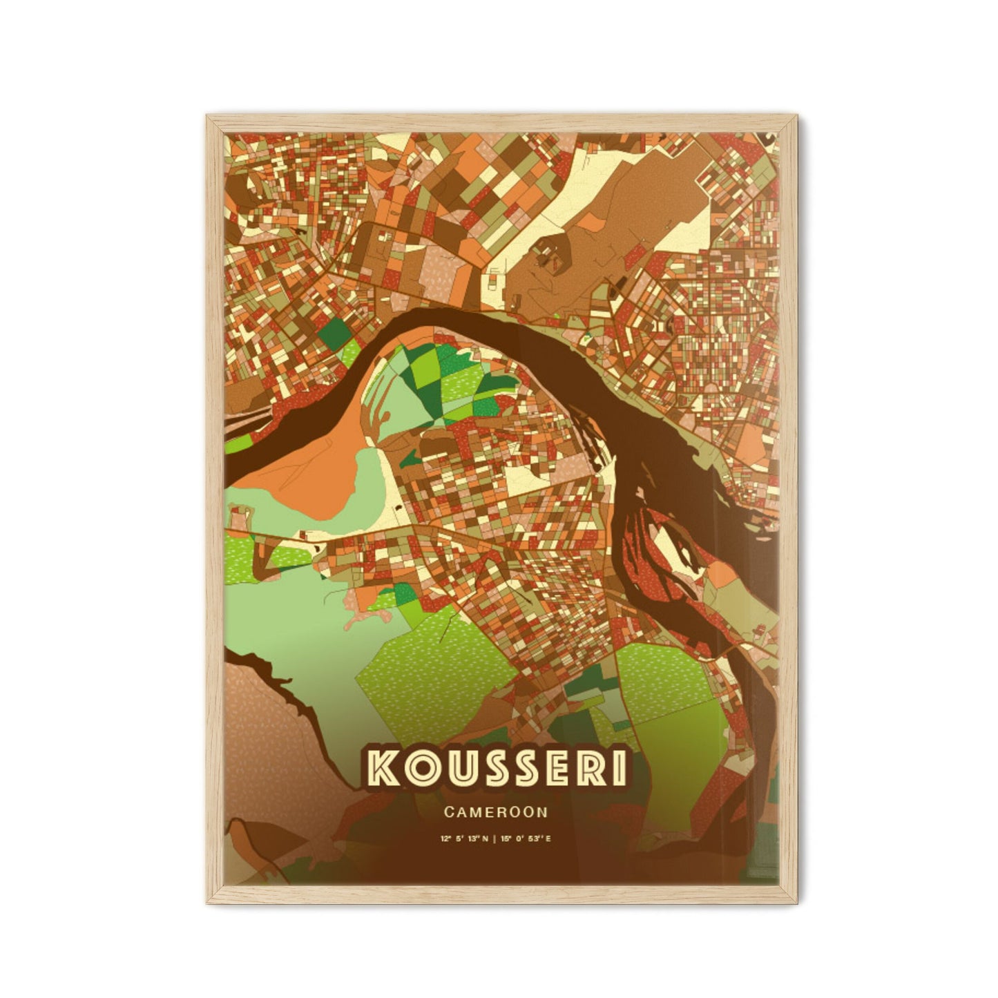 Colorful KOUSSERI CAMEROON Fine Art Map Farmhouse