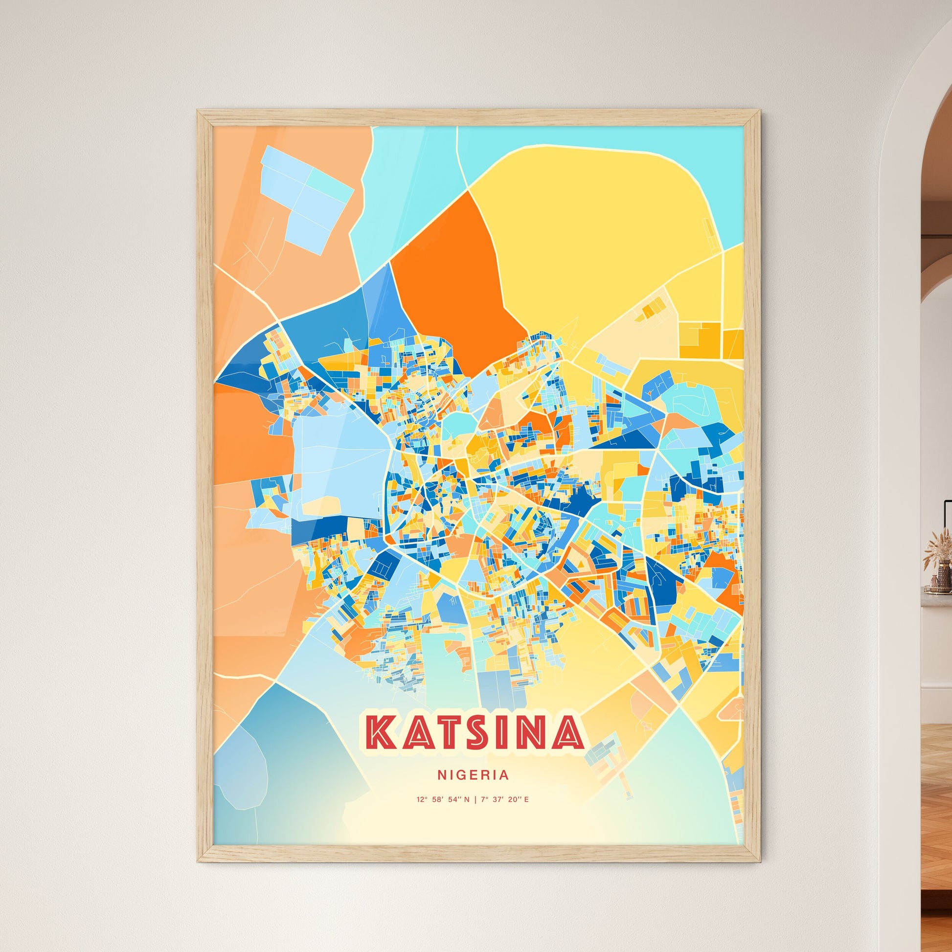 Colorful KATSINA NIGERIA Fine Art Map Blue Orange