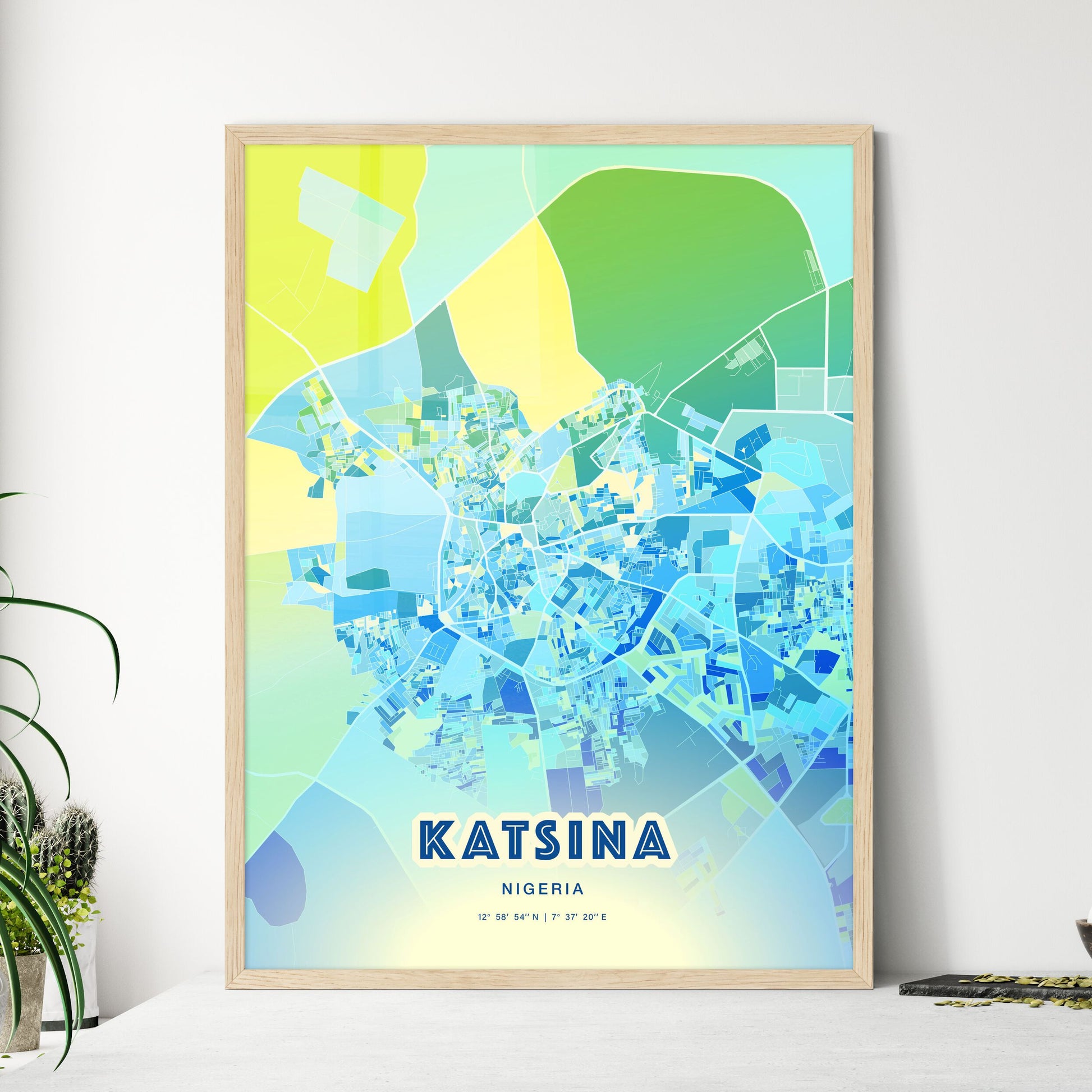 Colorful KATSINA NIGERIA Fine Art Map Cool Blue