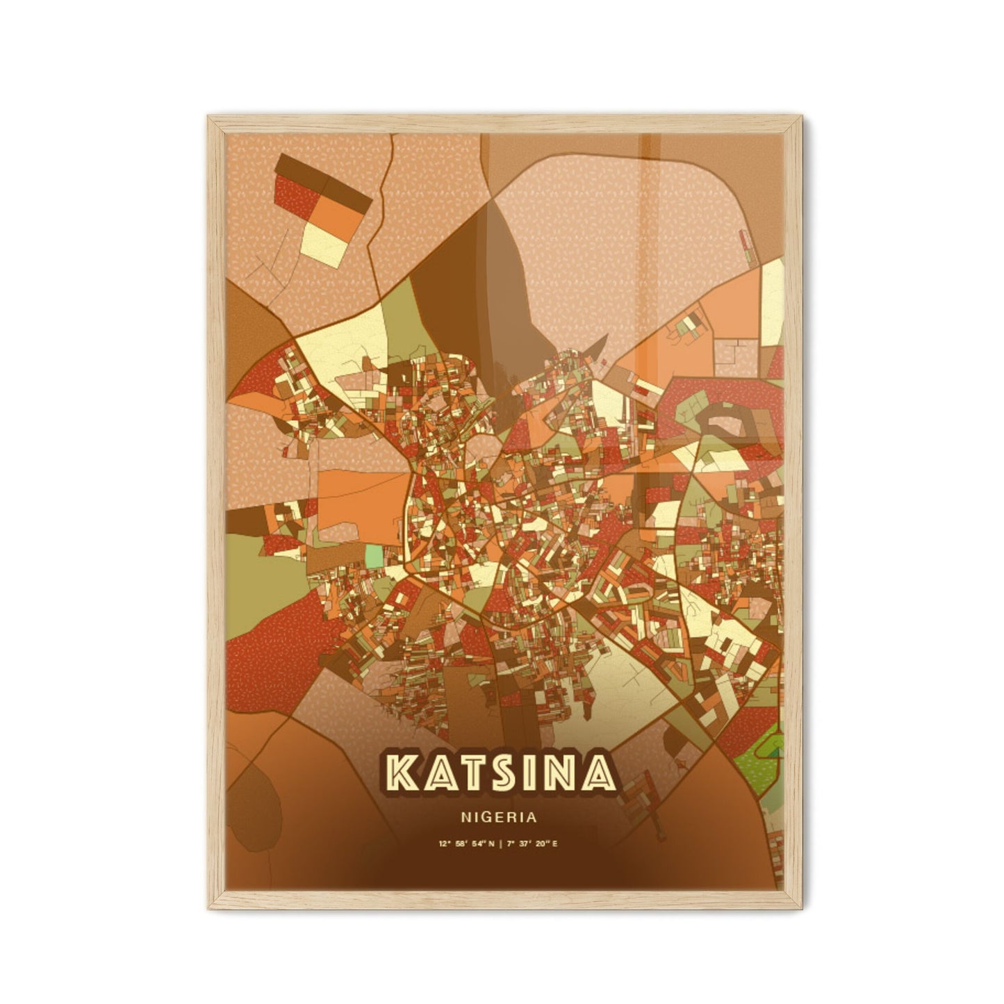 Colorful KATSINA NIGERIA Fine Art Map Farmhouse