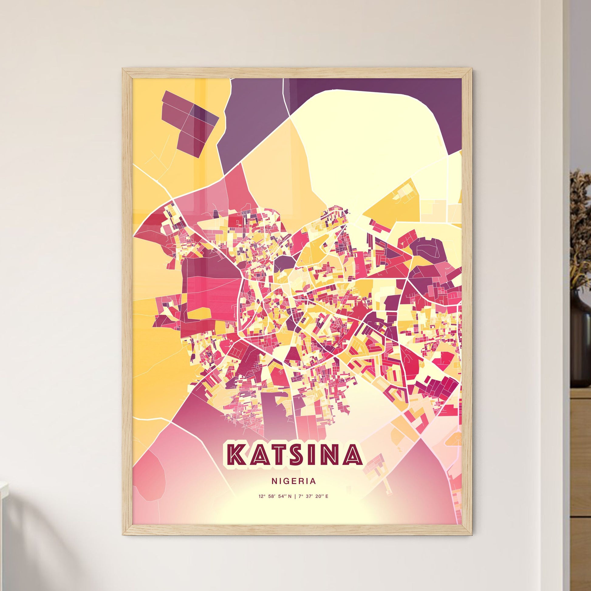 Colorful KATSINA NIGERIA Fine Art Map Hot Red