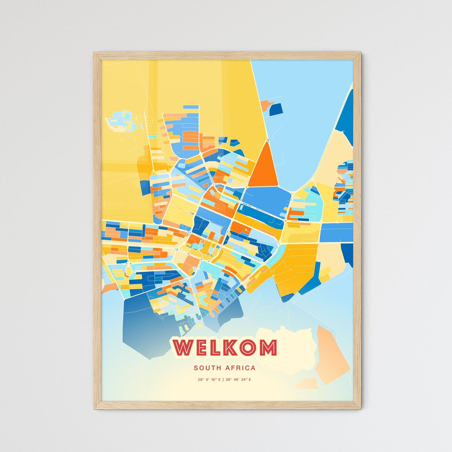 Colorful WELKOM SOUTH AFRICA Fine Art Map Blue Orange