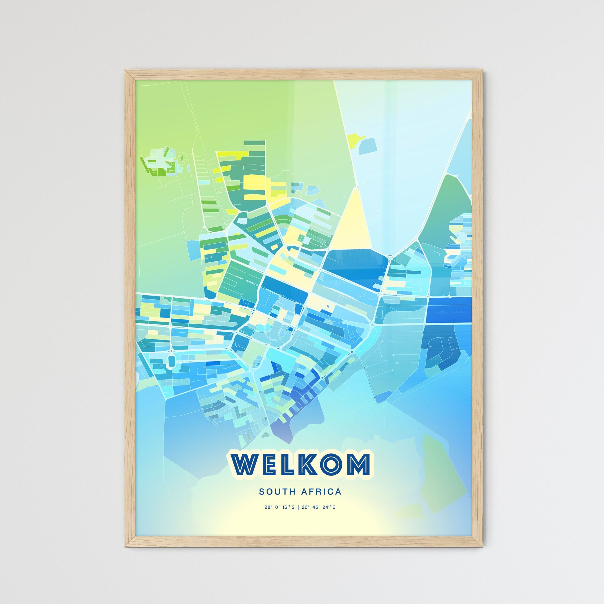 Colorful WELKOM SOUTH AFRICA Fine Art Map Cool Blue