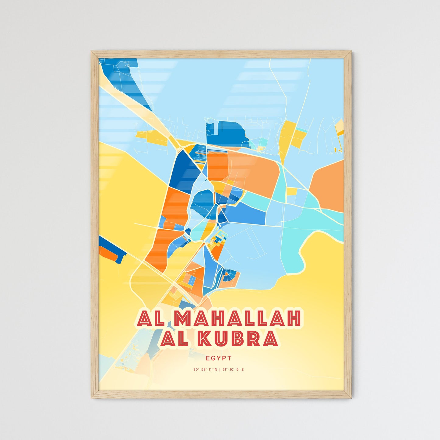 Colorful AL MAHALLAH AL KUBRA EGYPT Fine Art Map Blue Orange