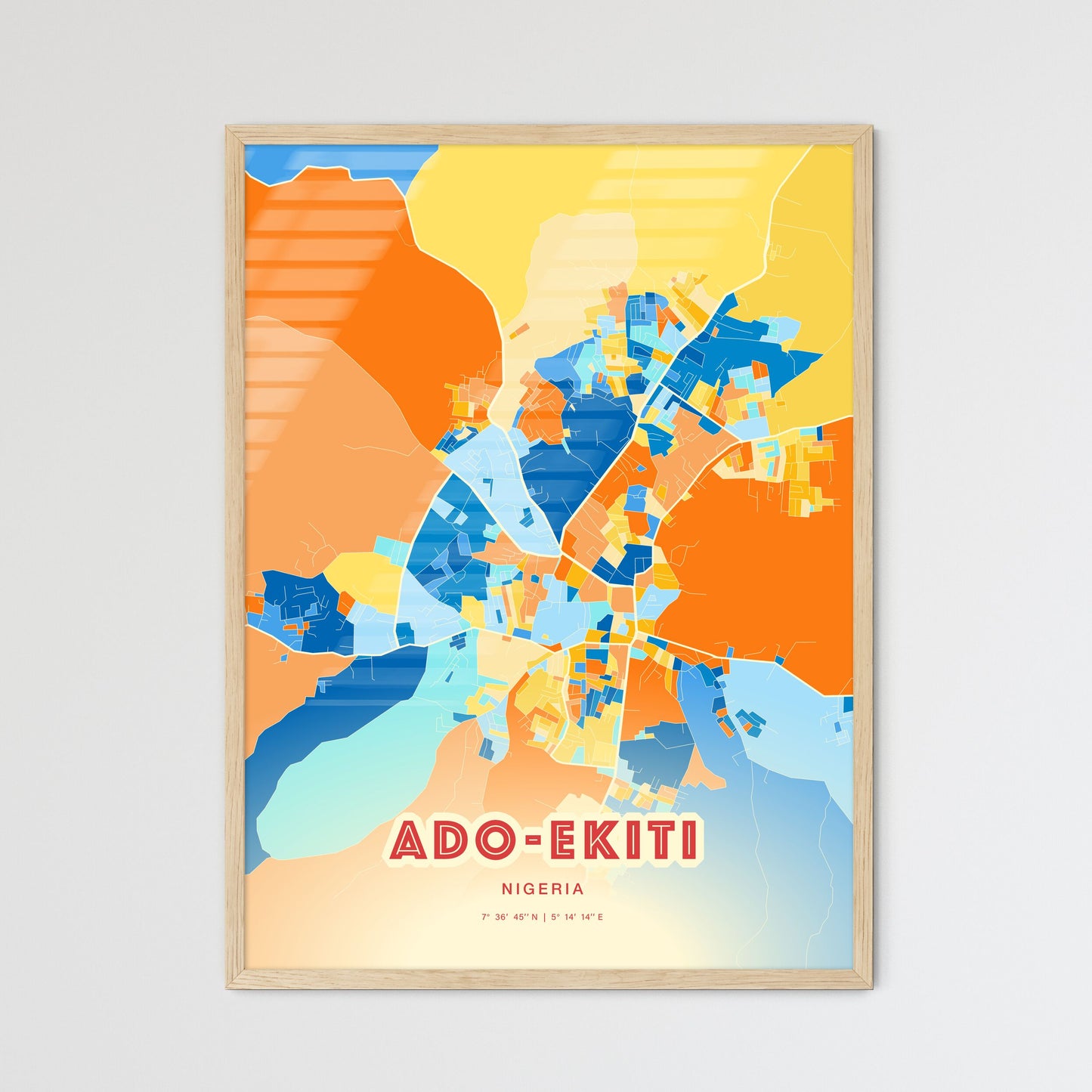 Colorful ADO-EKITI NIGERIA Fine Art Map Blue Orange