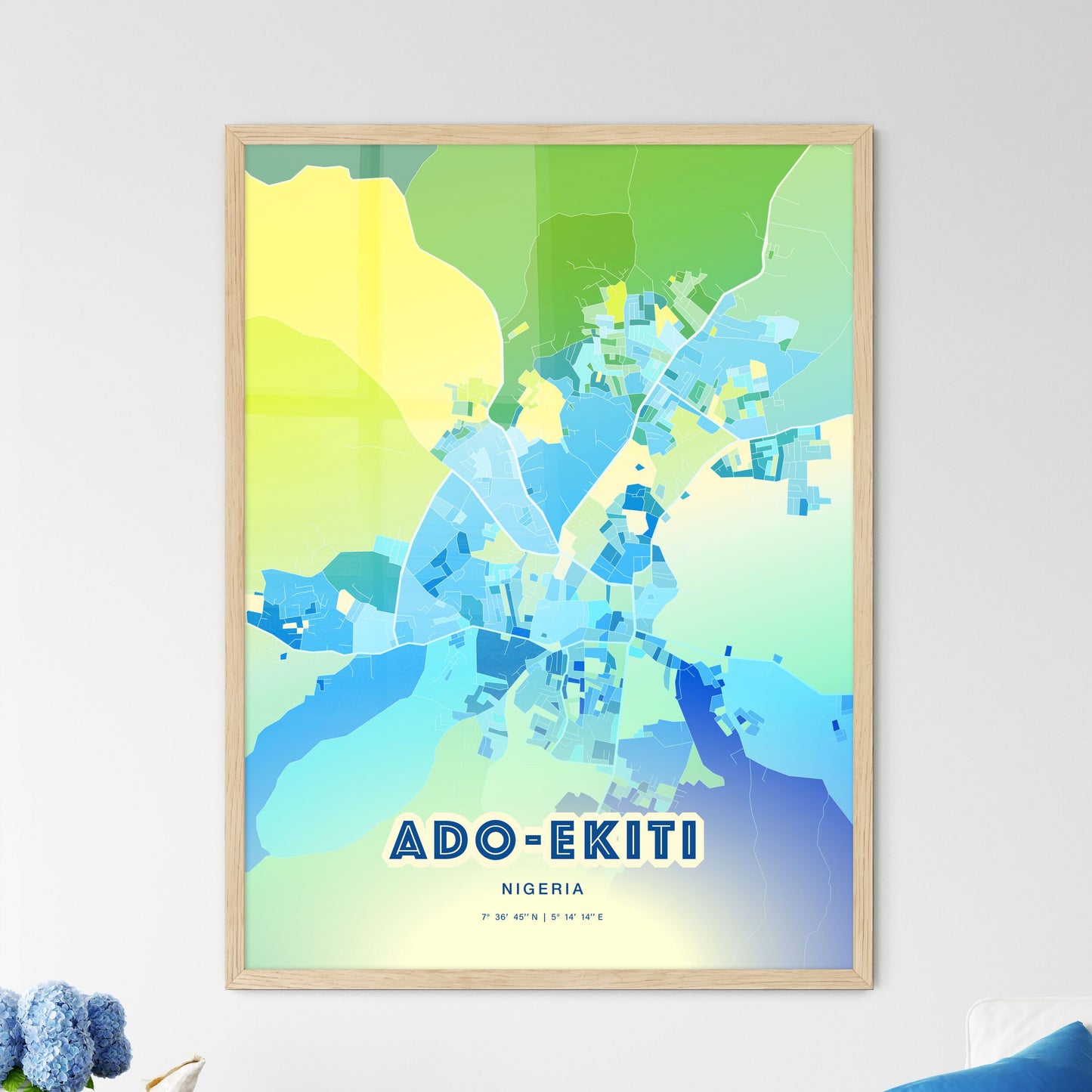 Colorful ADO-EKITI NIGERIA Fine Art Map Cool Blue