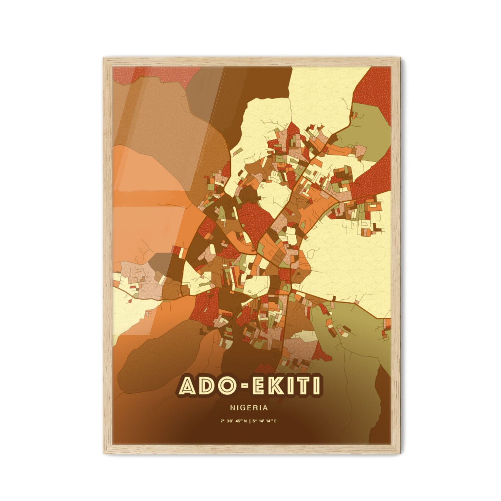 Colorful ADO-EKITI NIGERIA Fine Art Map Farmhouse