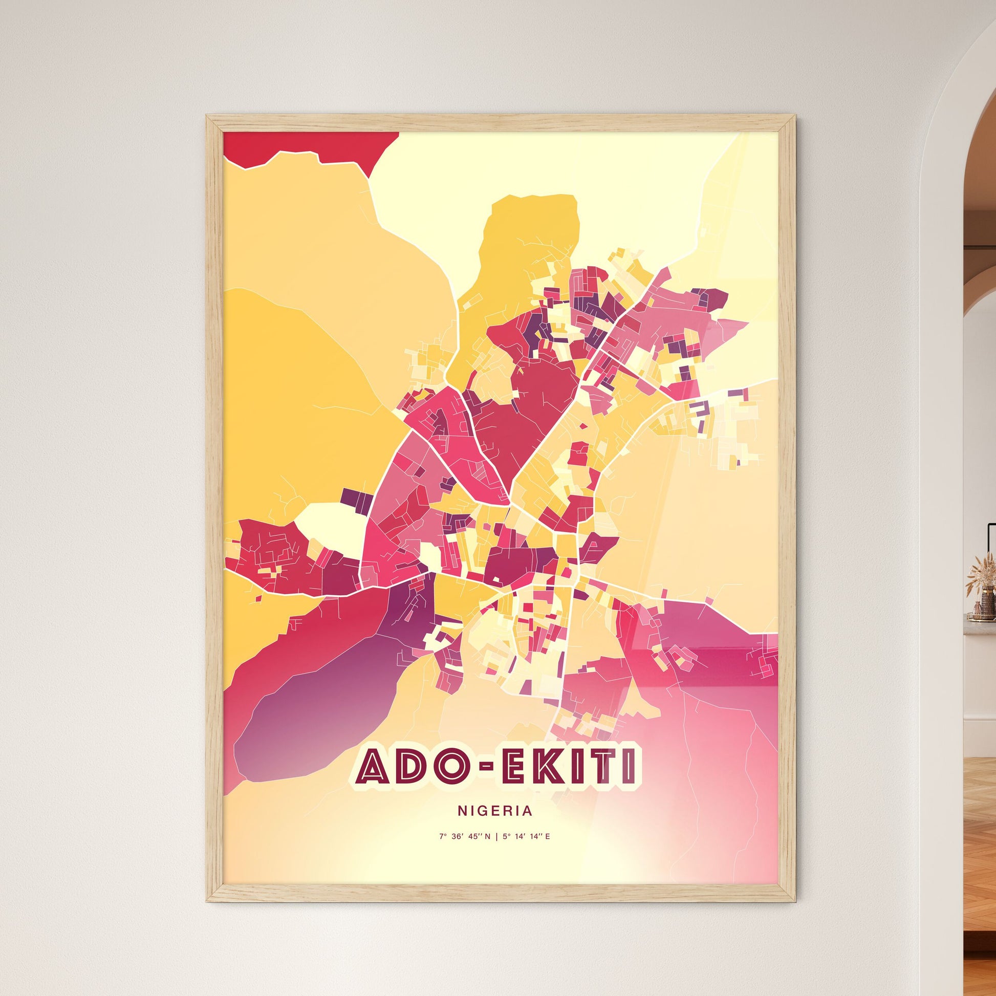 Colorful ADO-EKITI NIGERIA Fine Art Map Hot Red