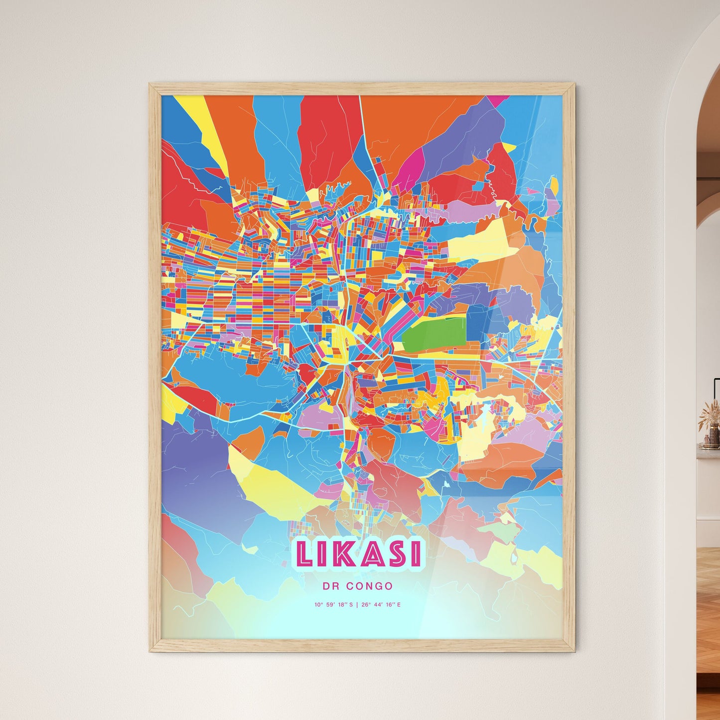 Colorful LIKASI DR CONGO Fine Art Map Crazy Colors