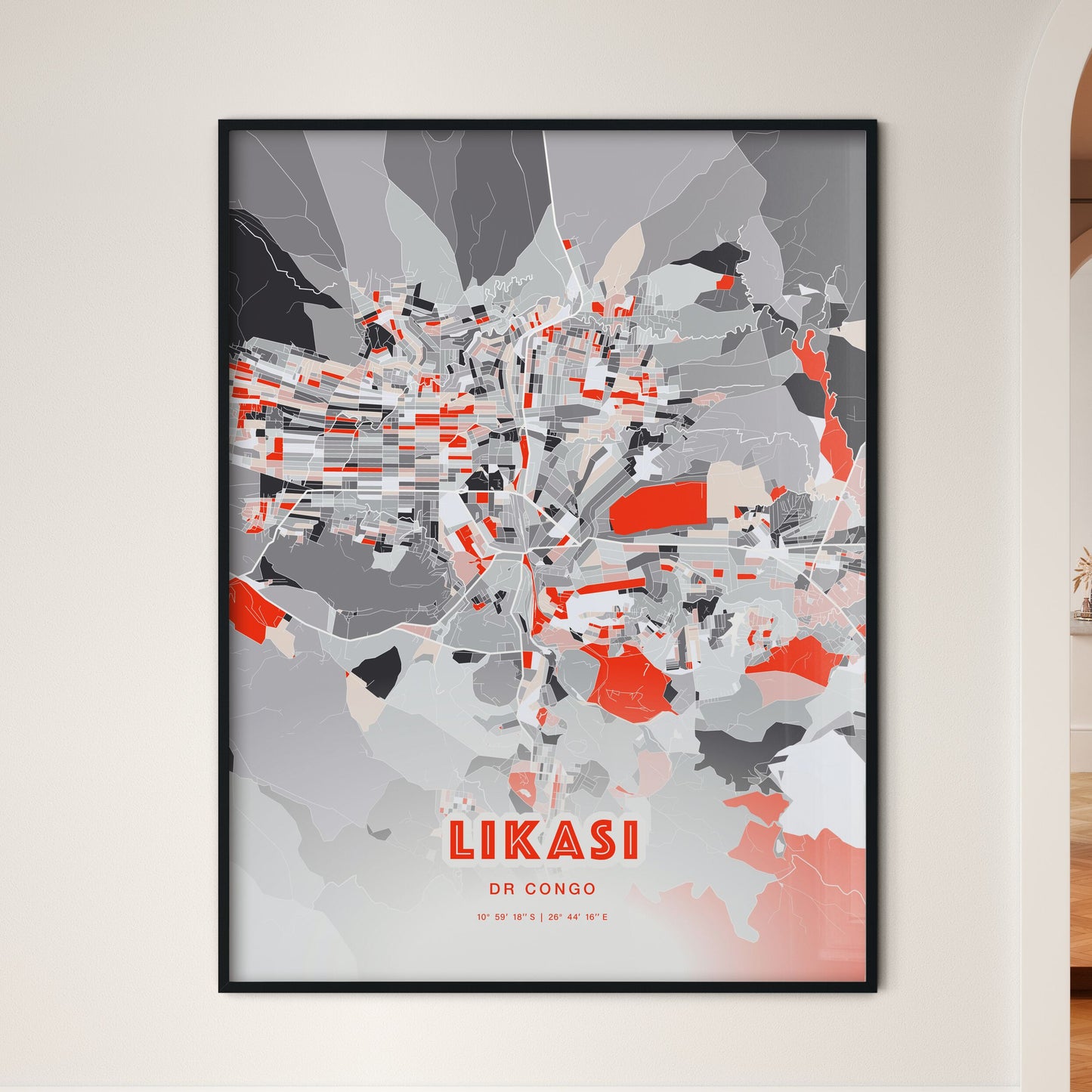 Colorful LIKASI DR CONGO Fine Art Map Modern