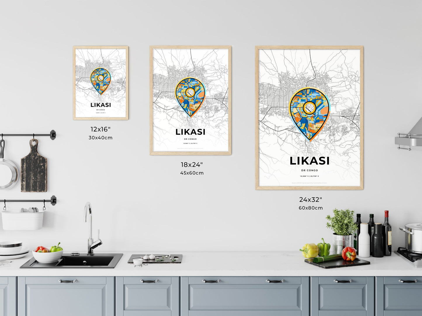 LIKASI DR CONGO minimal art map with a colorful icon. Where it all began, Couple map gift.
