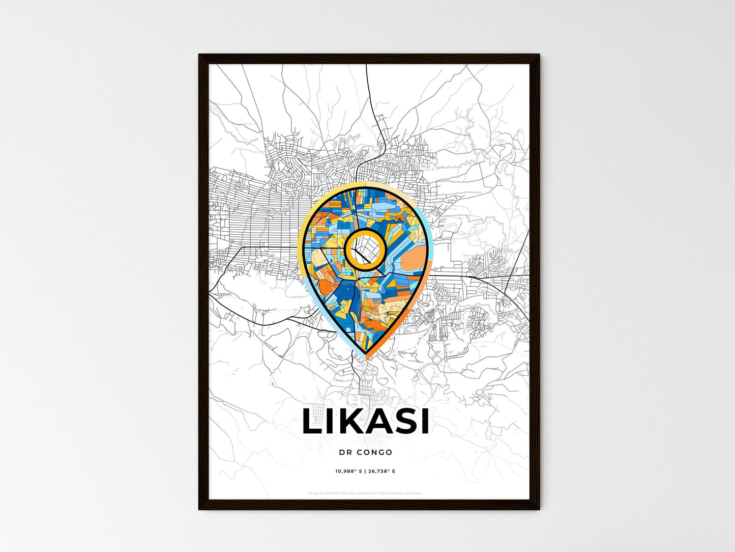 LIKASI DR CONGO minimal art map with a colorful icon. Where it all began, Couple map gift. Style 1